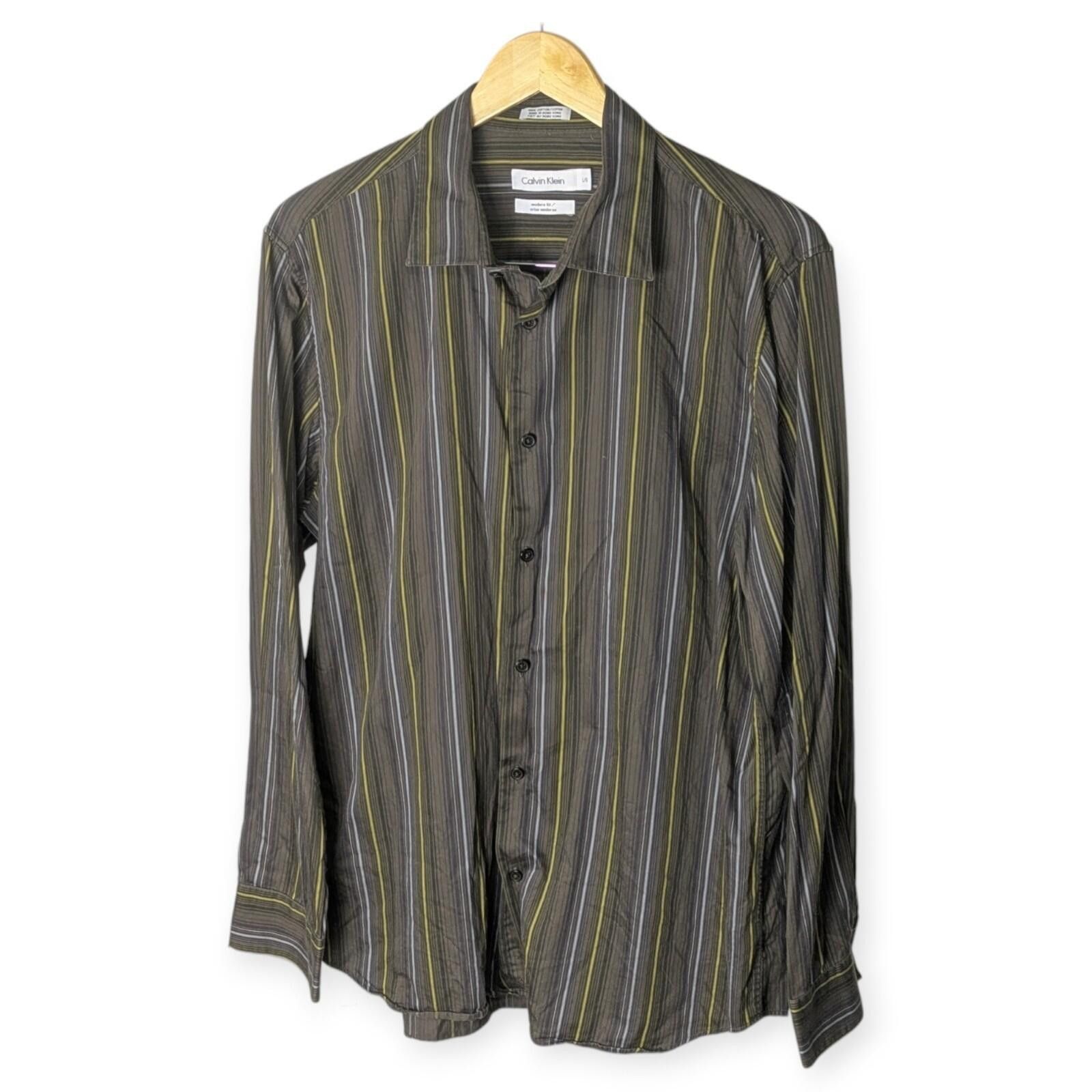 Calvin Klein Calvin Klein Men's L Modern Fit Brown Gold Striped Shirt Size US L / EU 52-54 / 3 - 2 Thumbnail