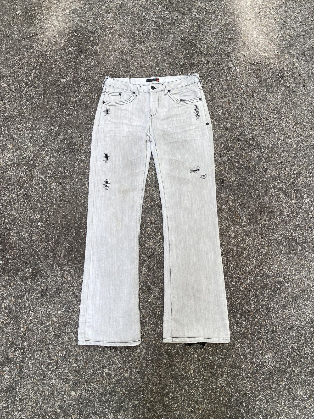 image of Flared Jeans G By Guess Low Boot Cut Distressed Denim in White, Men's (Size 33)