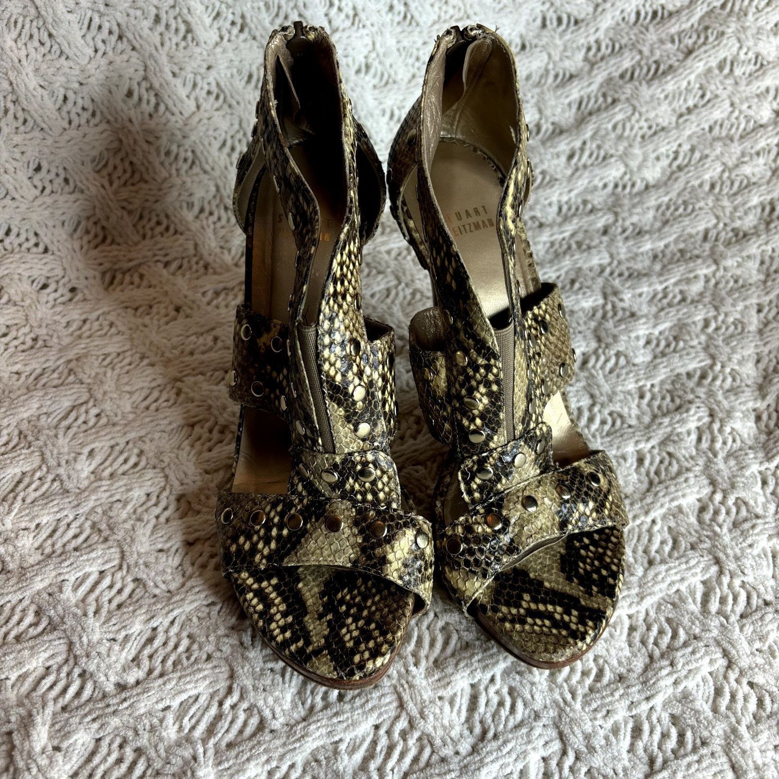 Stuart Weitzman Stuart Weitzman Snake Print Leather Platform Studded Zip-Cag Size US 8.5 / IT 38.5 - 2 Thumbnail