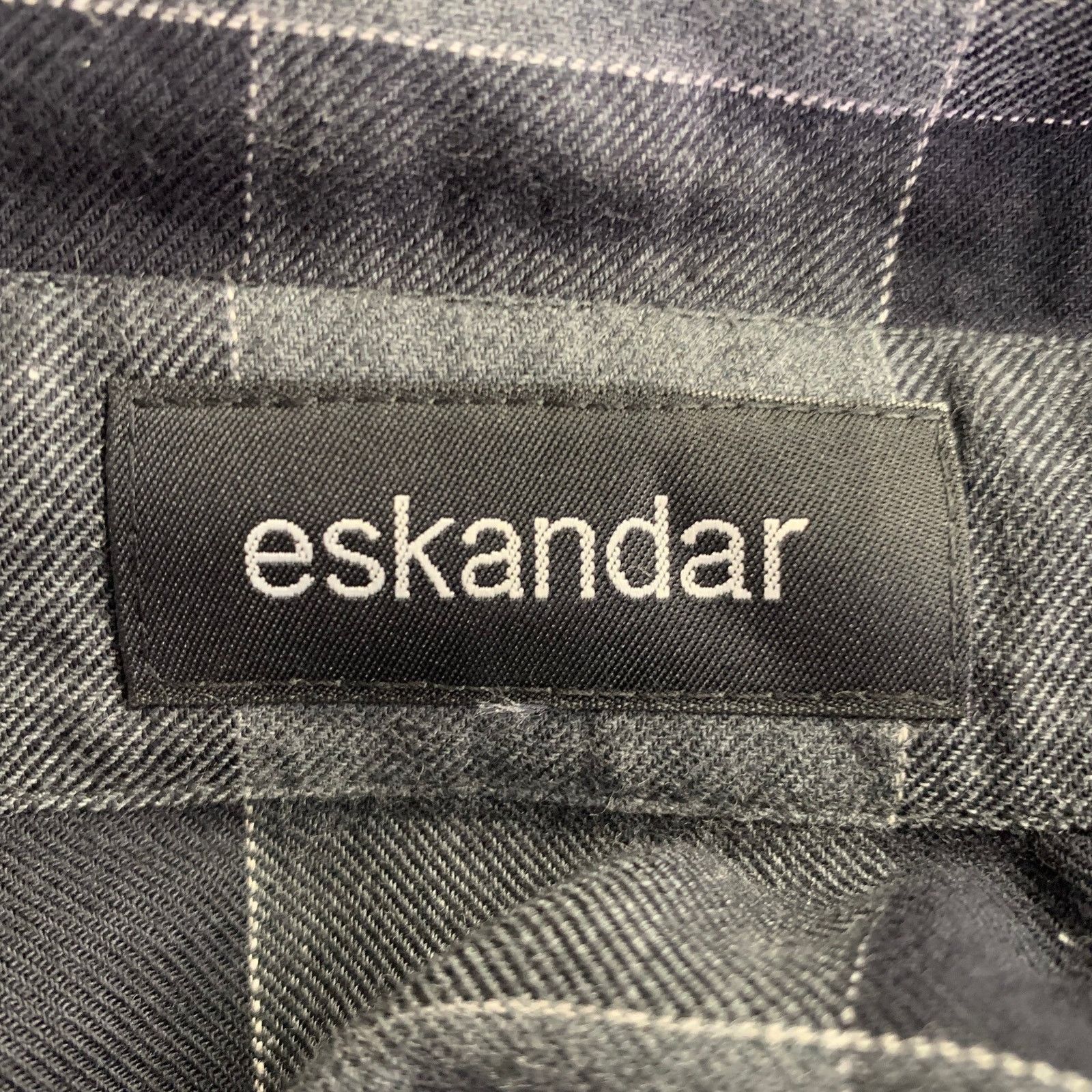 eskandar Black Charcoal Cotton Oversized Checkered Point Collar Shirt Size L / US 10 / IT 46 - 4 Thumbnail