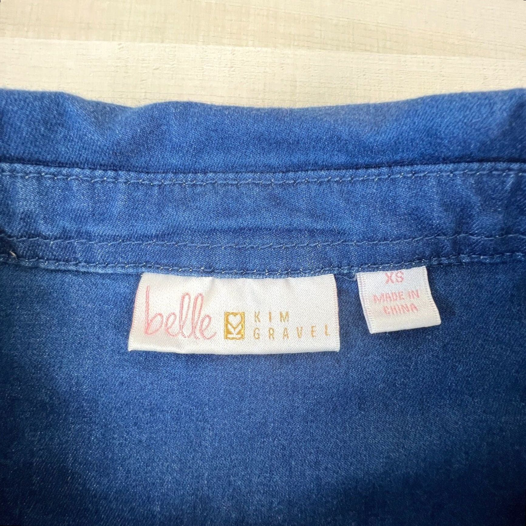 Vintage Belle Kim Gravel Womens Top XS Blue Chambray Button Up 3/4 Sleeve Shirt Size XS / US 0-2 / IT 36-38 - 3 Thumbnail