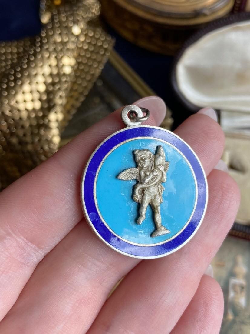 Vintage Sterling Silver Jewelry Pendant Enamel Signed Italy in Blue, Women's
