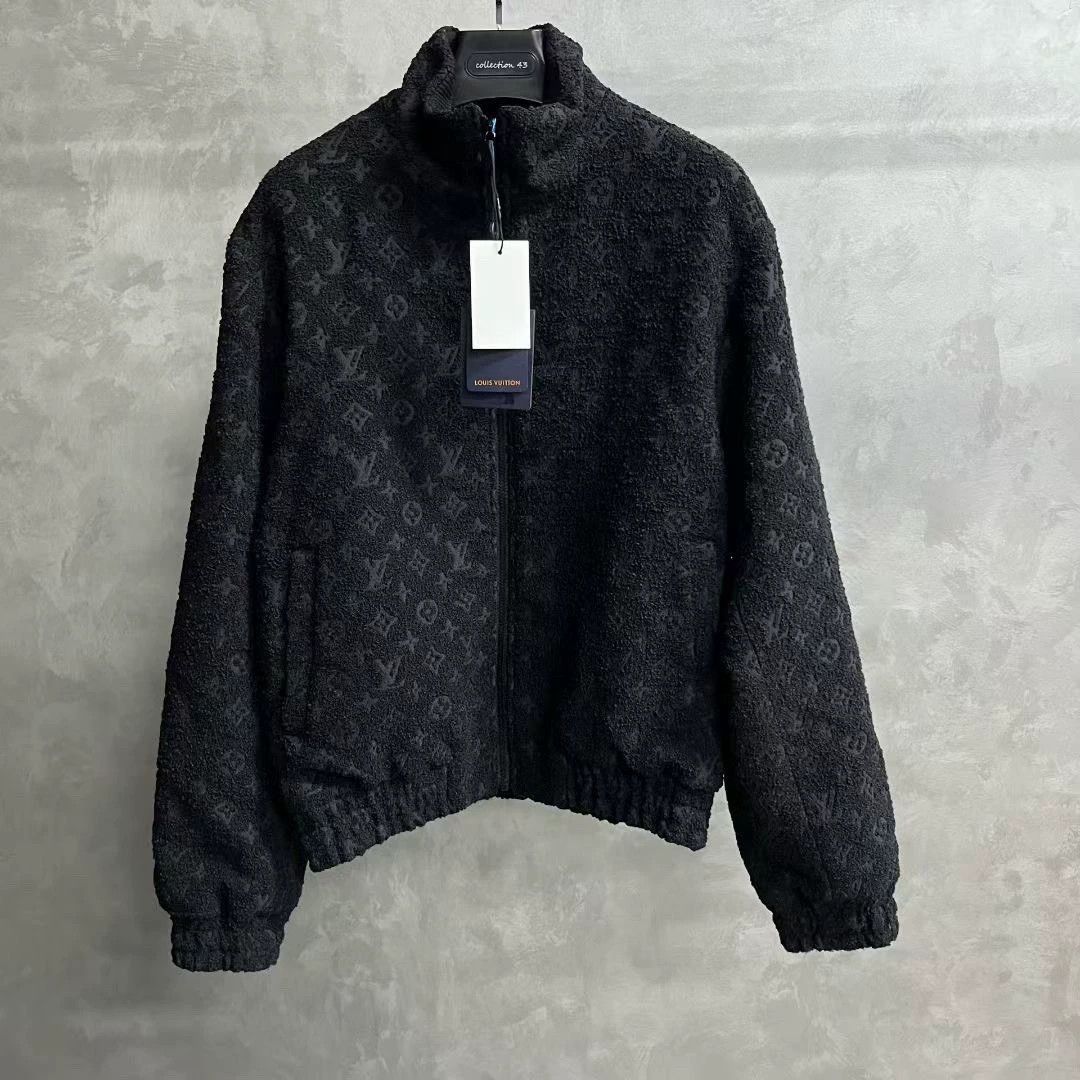 louis vuitton black zip-up jacket with elastic waist