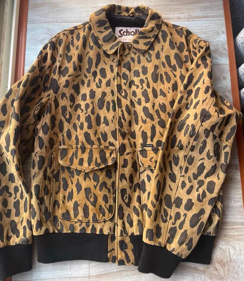 Schott × Supreme Schott Supreme Leopard Lined Leather Work Jacket