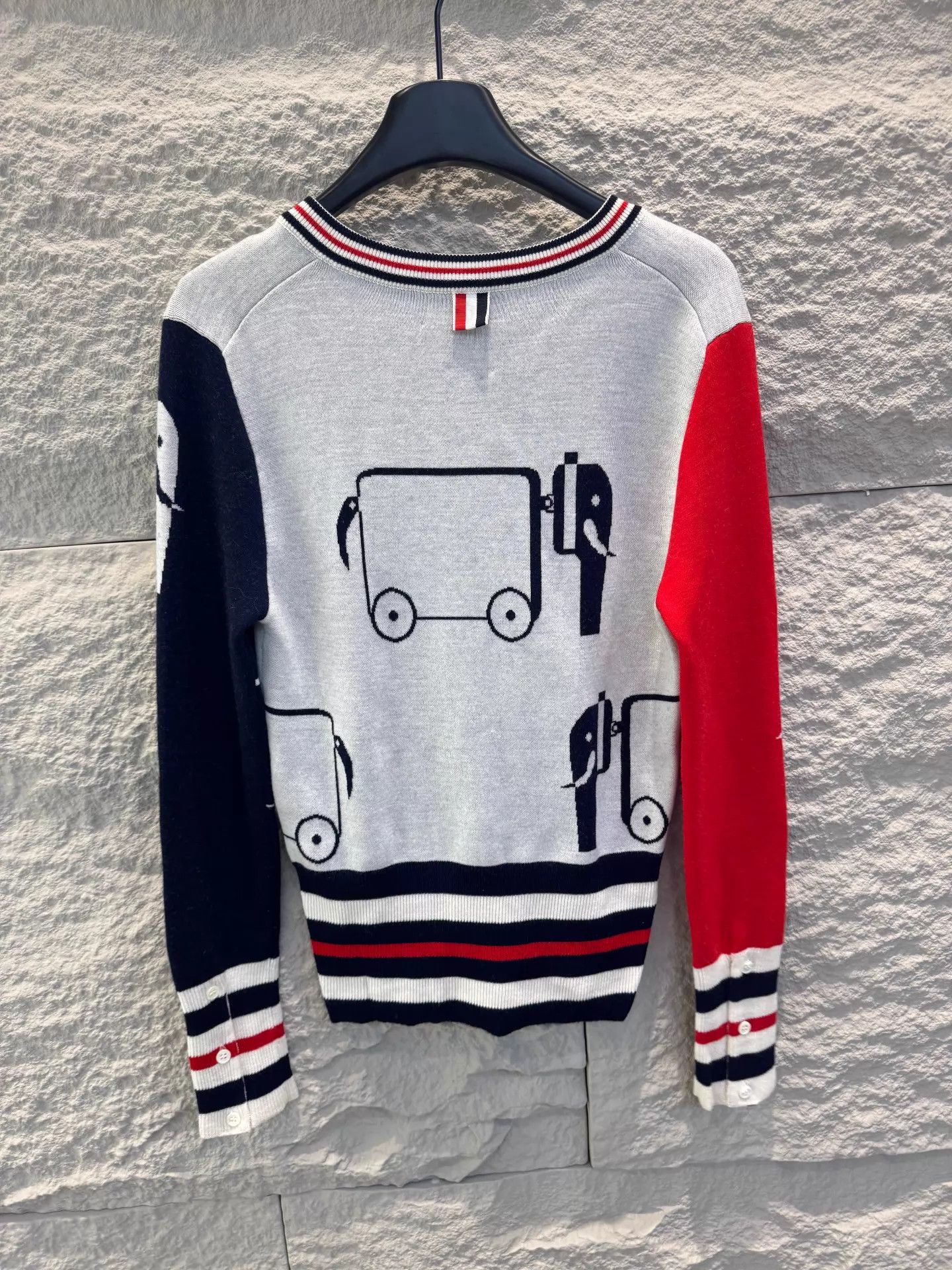 Thom Browne THOM BROWNE Vneck Sweater Red/Blue/Black Bus Slim Unisex Size US S / EU 44-46 / 1 - 4 Thumbnail