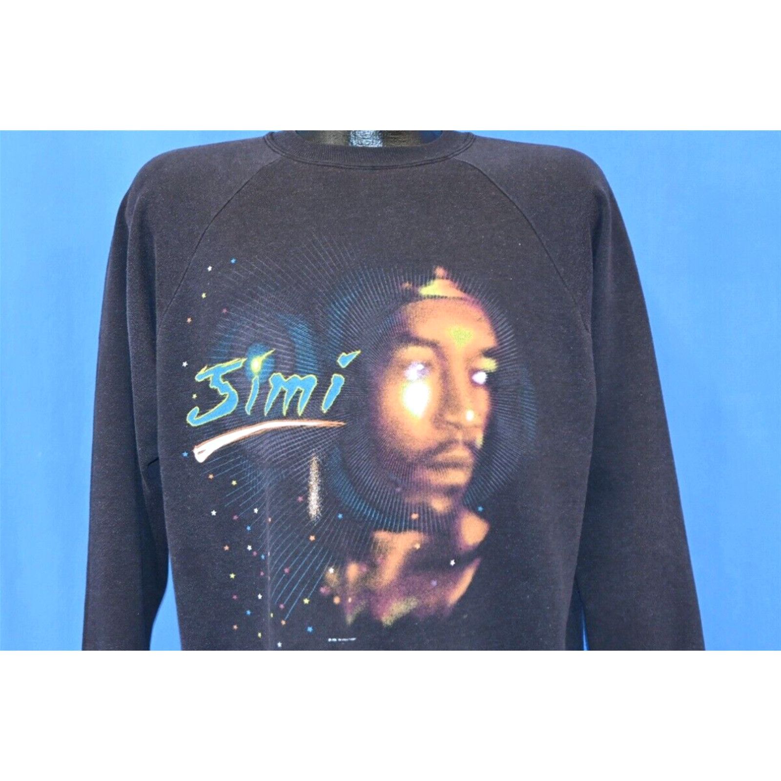 Image of Vintage 80's Jimi Hendrix Galaxy Star Faded Rock Electric Guitarist Sweatshirt XL in White, Men's