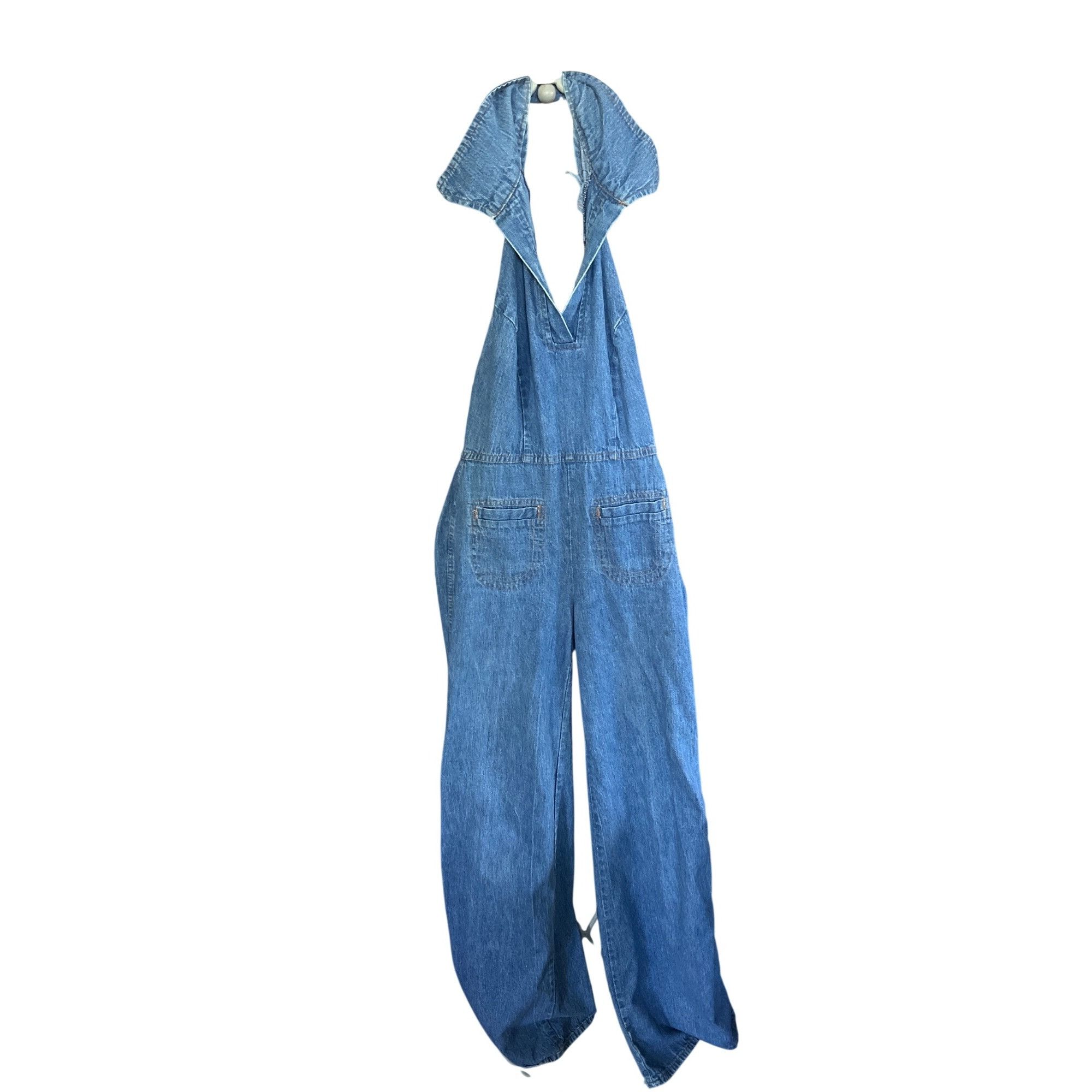 Vintage Vintage 70's Denim Halter Jumpsuit With Open Back & Wide-Leg Size 26" / US 2 / IT 38 - 7 Thumbnail