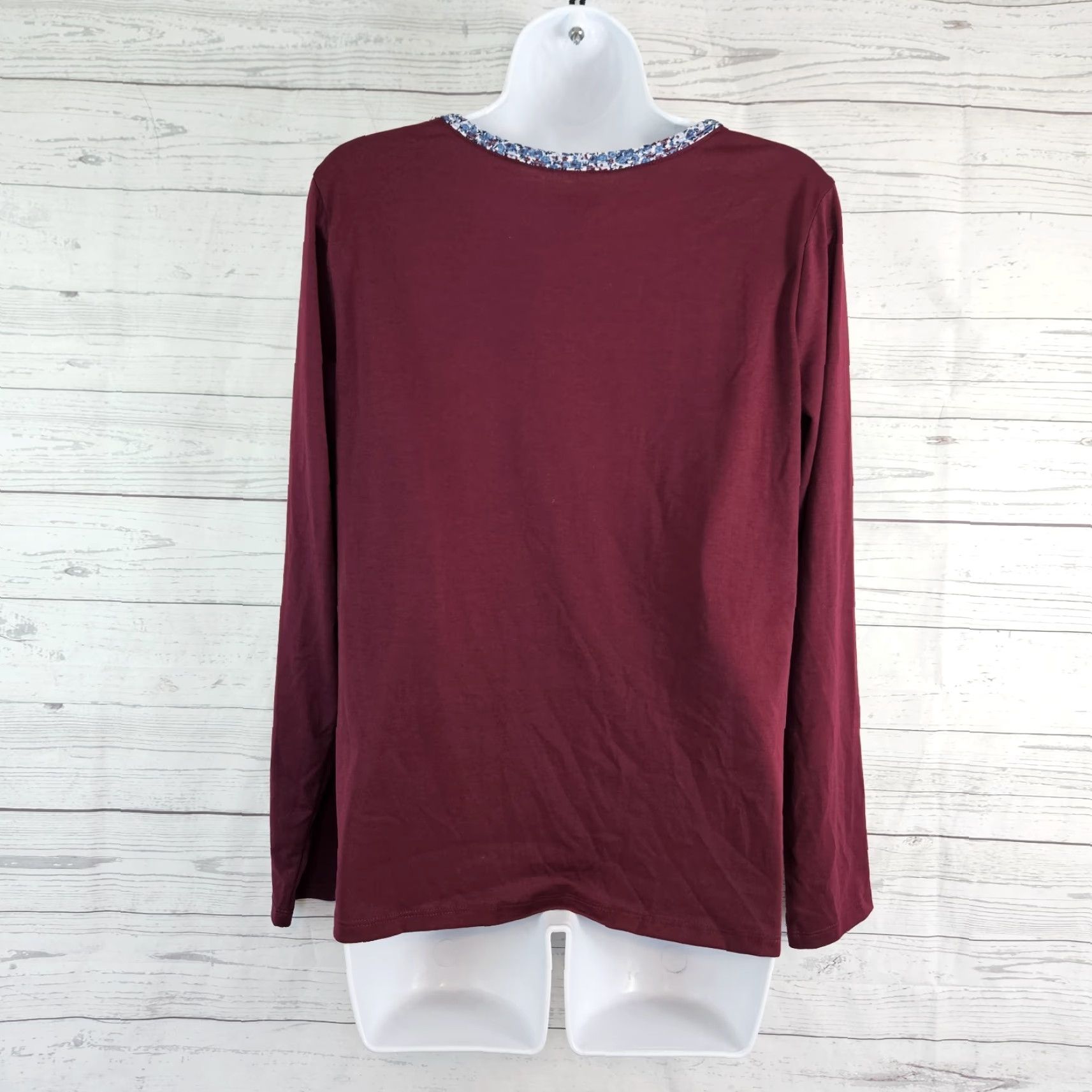 Lands' End Lands' End Womens Pajama Top Burgundy Long Sleeve Round Neck Solid Size M Size M / US 6-8 / IT 42-44 - 3 Thumbnail