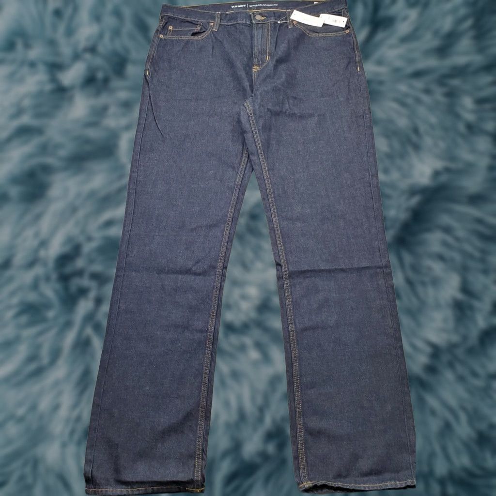 Old Navy Old Navy Mens Straight Jeans 38x36 Blue Denim Regular Fit 5-Pocket 100% Cotton Denim Button Closure Size US 38 / EU 54 - 1 Thumbnail