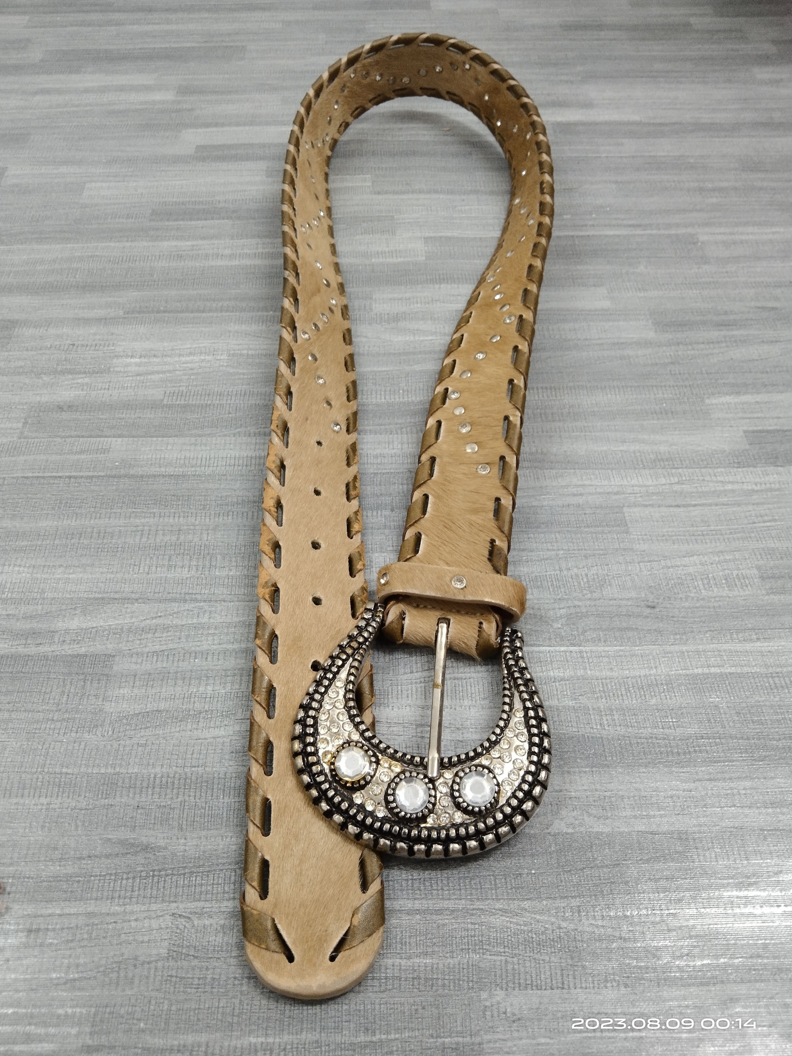 Leather LEATHER STUDDED SWAROVSKI HORSE HAIR UMBRAND BELT Size ONE SIZE - 4 Thumbnail