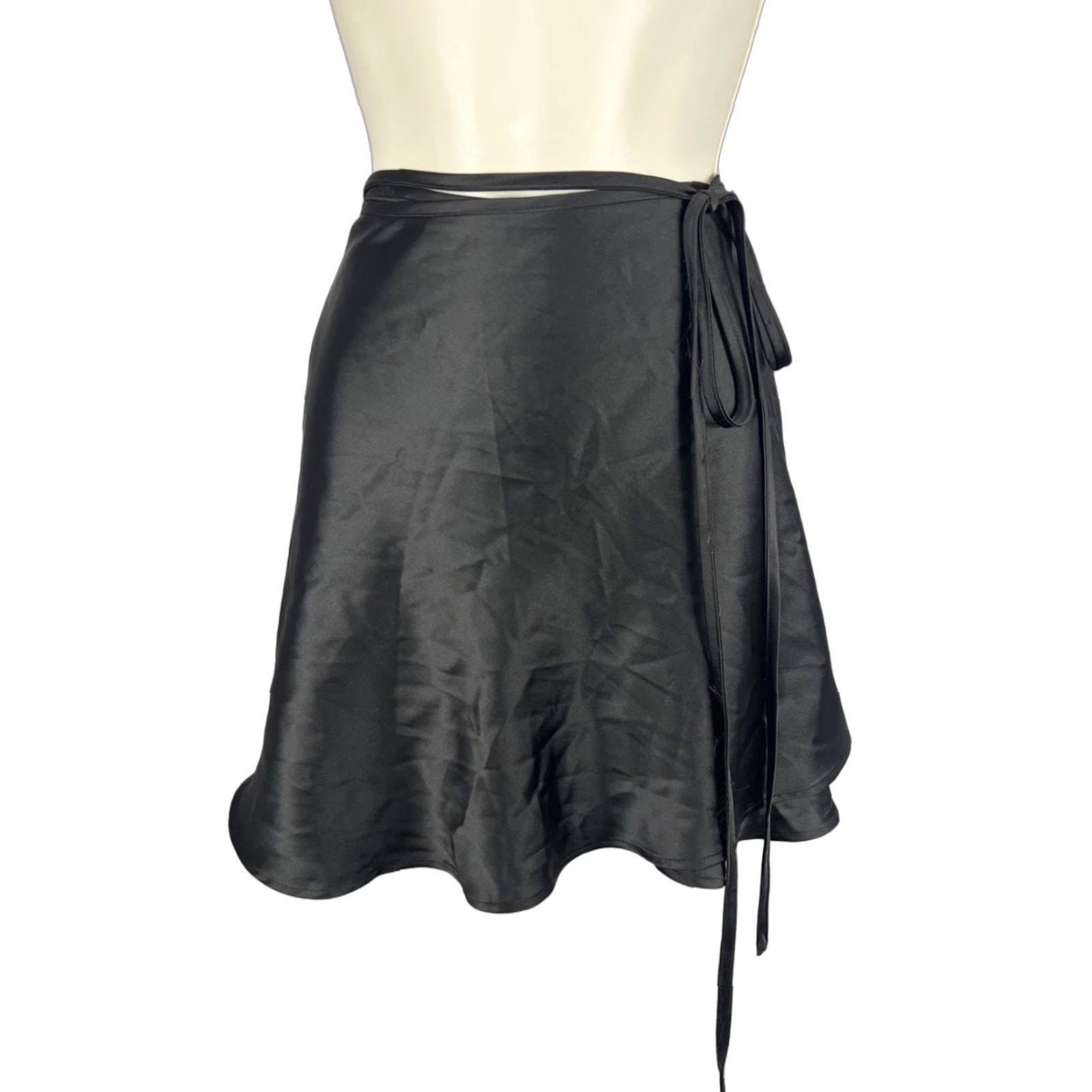 PRINCESS POLLY Princess Polly Skirt Mini Satiny Short Tie 6 Black NWD Skylar Wrap Satin 90s Gothic Women Ladies Size 28" / US 6 / IT 42 - 1 Thumbnail