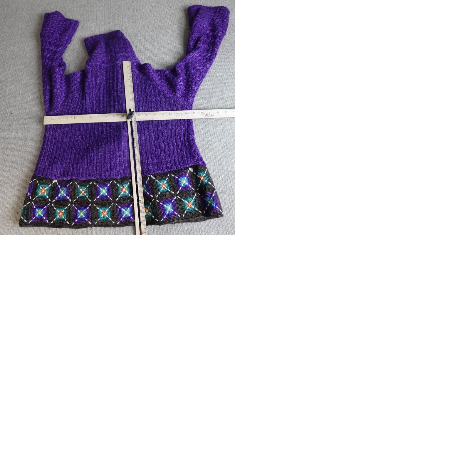 Kenzo KENZO Womens Sweater L Purple Crochet Button Front Cardigan Bell Sleeves Knit Size L / US 10 / IT 46 - 10 Thumbnail
