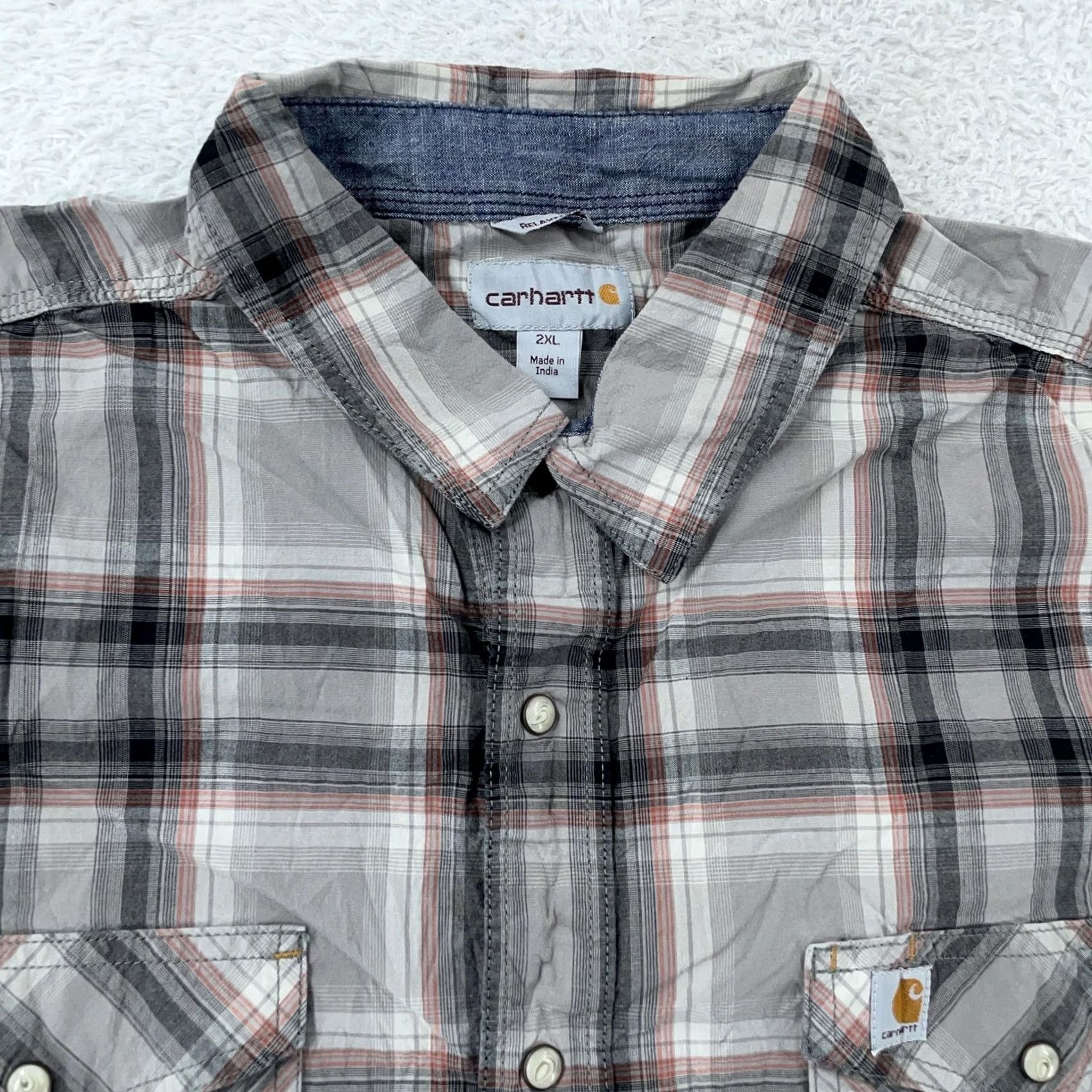 Carhartt Carhartt Shirt Mens 2XL Gray Plaid Short Sleeve Button-Up Relaxed Fit Rugged Flex Bozeman Size US XXL / EU 58 / 5 - 2 Thumbnail