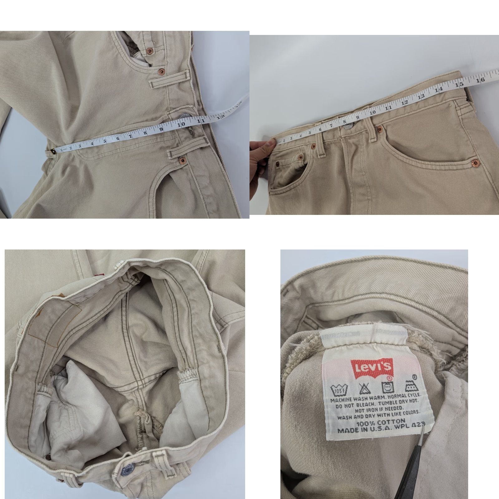 Levi's VINTAGE Levi's 501 Jeans Mens 30x34 Beige Denim USA 501-0612 5-Pocket Straight Leather? Logo 90s Grunge Hipster City College USA Mens Size US 30 / EU 46 - 8 Thumbnail