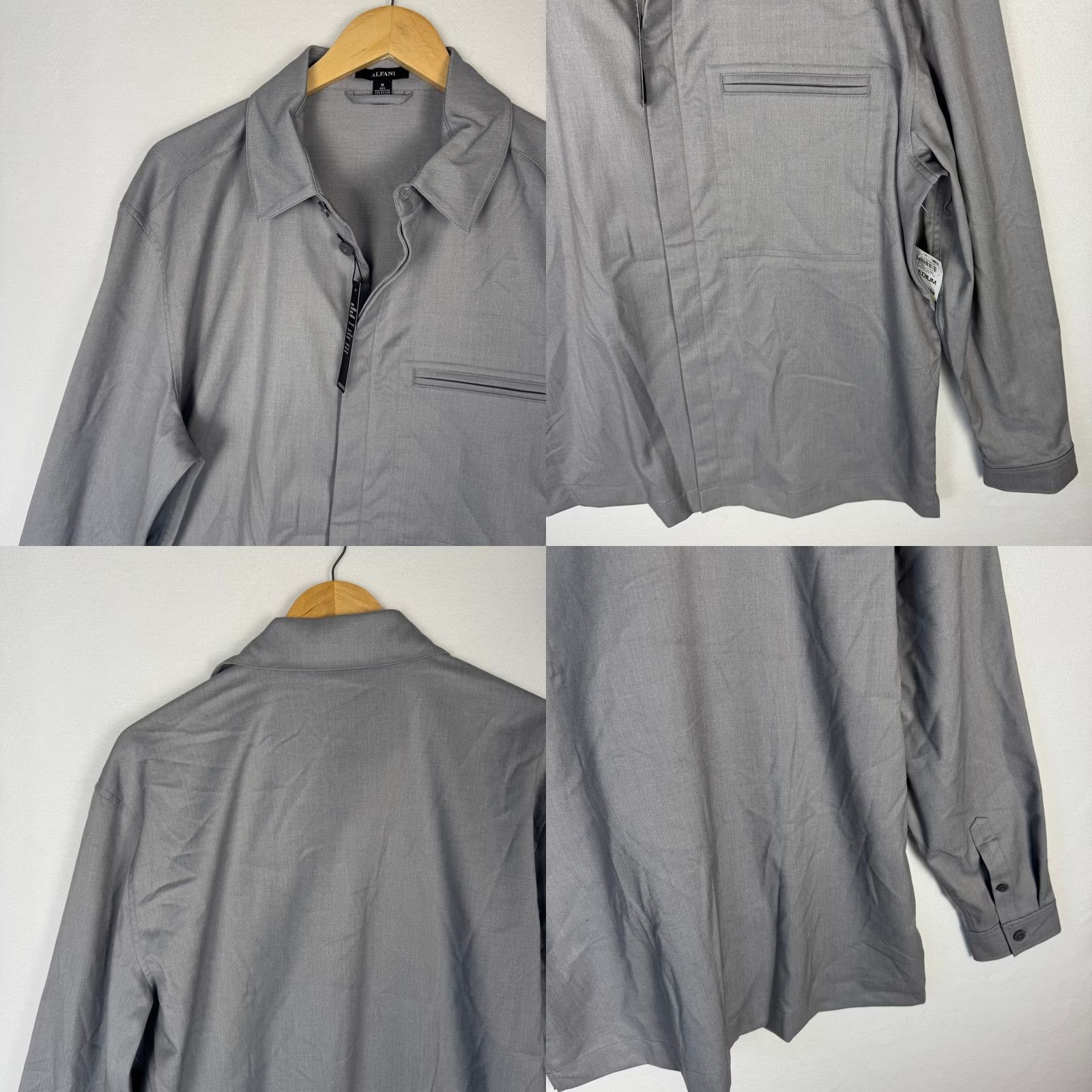 Alfani Alfani Mens M Casual Grey HT Long Sleeve Button Up Shirt Jacket Size US M / EU 48-50 / 2 - 8 Thumbnail