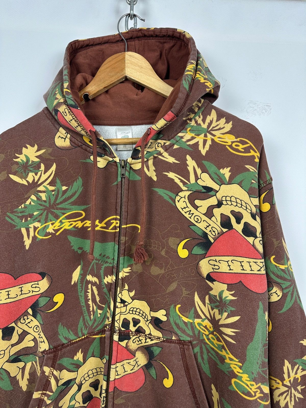 Ed Hardy Vintage Ed Hardy Skull Heart Tattoo AOP Brown Zip Up Hoodie Size US XL / EU 56 / 4 - 7 Thumbnail