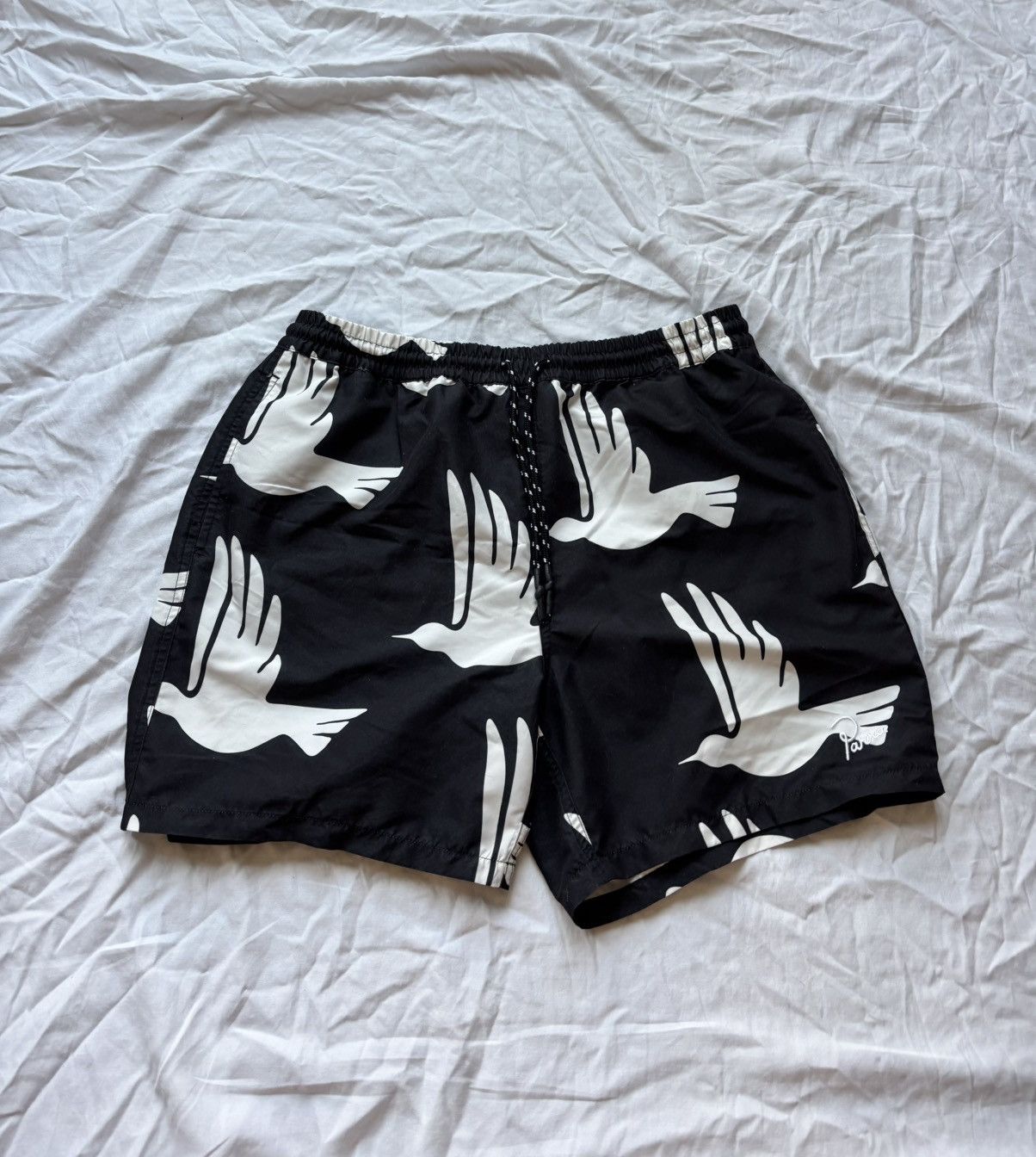 Parra By Parra Black White Bird Print Swim Shorts Graphic Trunks Size US 36 / EU 52 - 1 Thumbnail