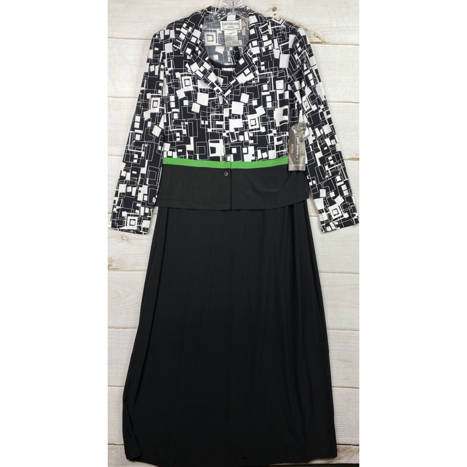 Vintage VINTAGE Karin Stevens Dress Geometric 14P Maxi Tank Dress & Jacket Black 90s Slit NWT Women Womens Size XL / US 12-14 / IT 48-50 - 2 Thumbnail