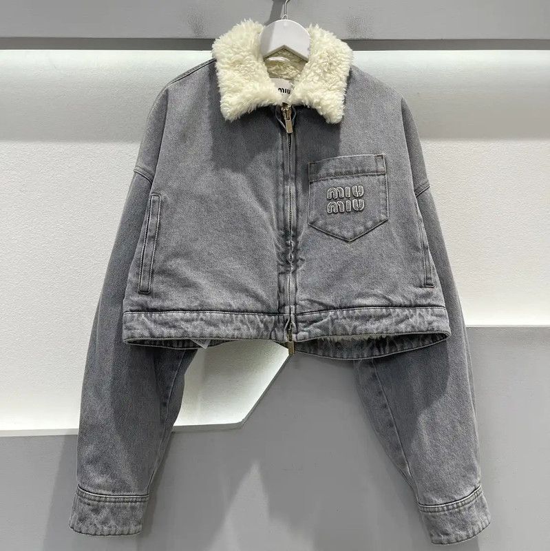 Miu Miu Miu Miu Winter Gray Nylon Jacket with Logo 0089 Size ONE SIZE - 1 Thumbnail