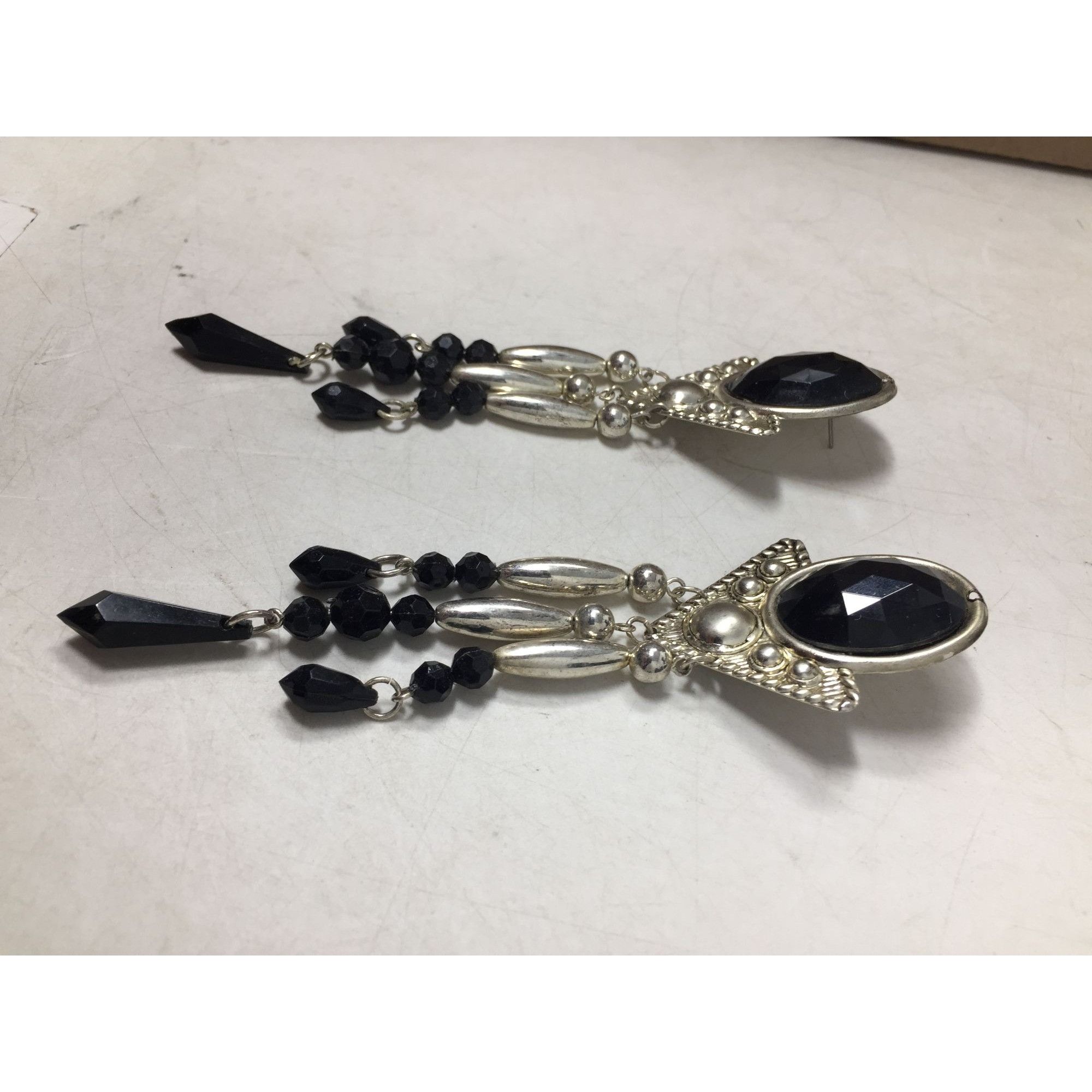 Other Women's Long Chunky Silver and black Chandelier Dangle Earri Size ONE SIZE - 3 Thumbnail