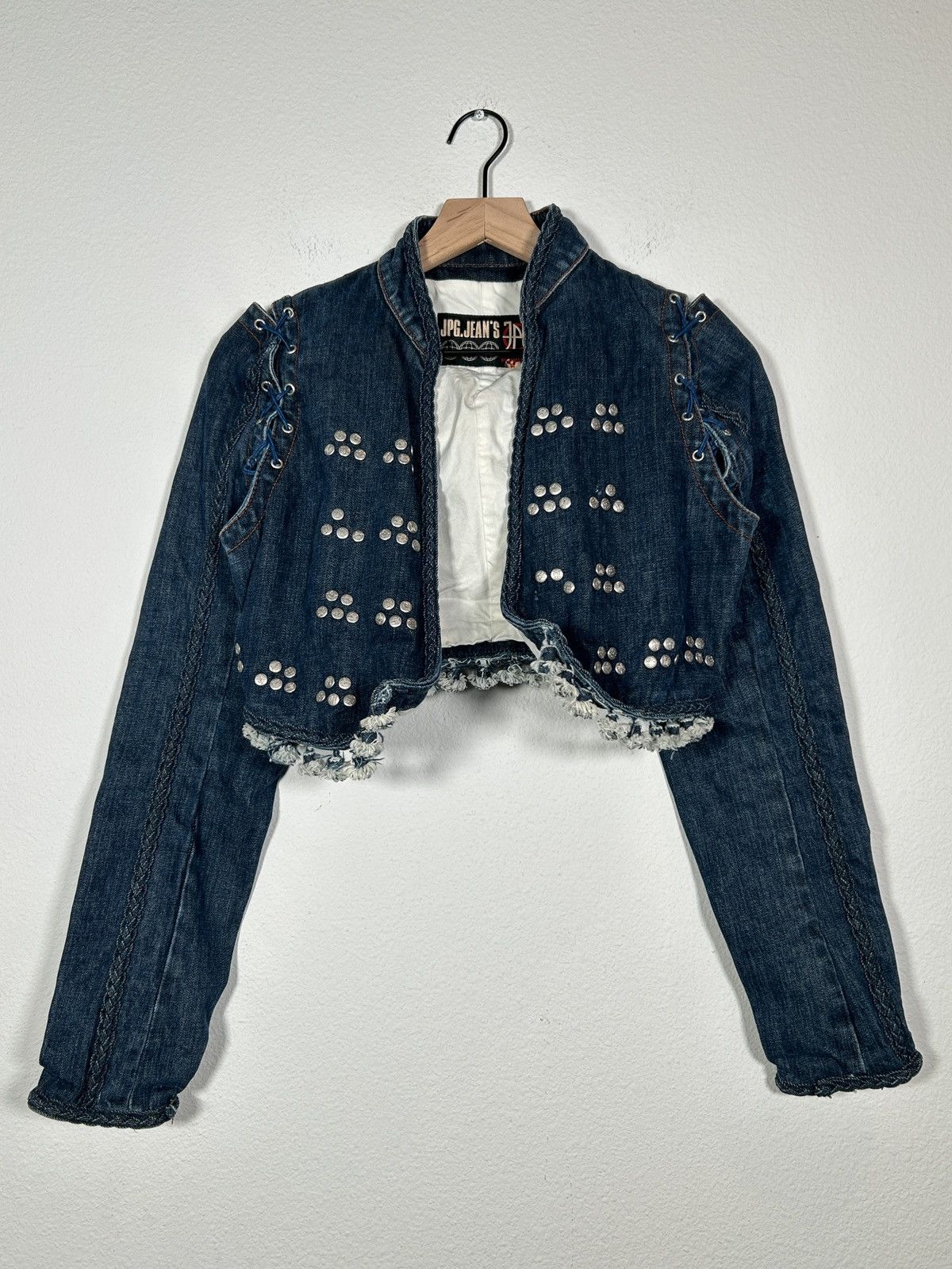 Jean Paul Gaultier 90’s Denim Lace Up Rivet Cropped Jean Jacket Size S / US 4 / IT 40 - 1 Thumbnail