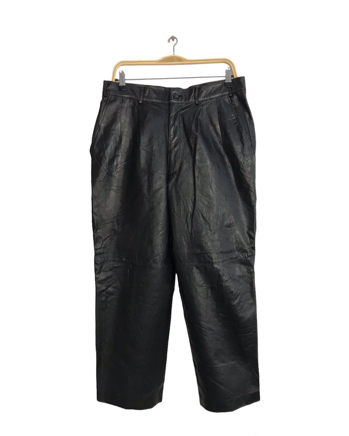 Bikers Leather Pant Black Straight Cut Design Fashion Brand