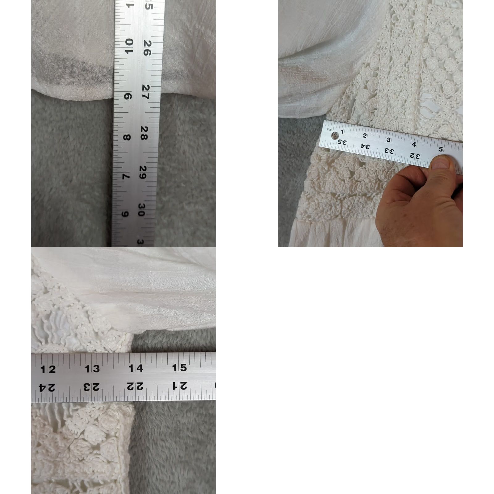 Vintage Altar'd State Blouse Shirt XS White Square Neck Crochet Puff Sleeve Boho Cottagecore Relaxed Women Size XS / US 0-2 / IT 36-38 - 9 Thumbnail