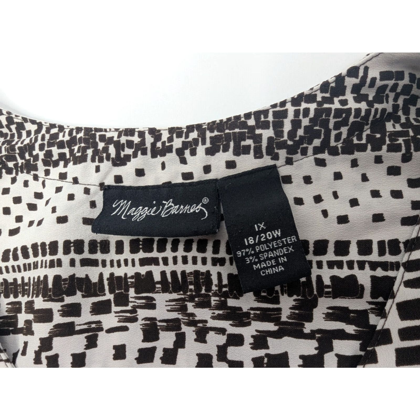 Vintage Maggie Barnes Shirt 1X Brown V Neck Button Front Patterned Tunic Short Sleeve Women Plus Size XL / US 12-14 / IT 48-50 - 7 Thumbnail