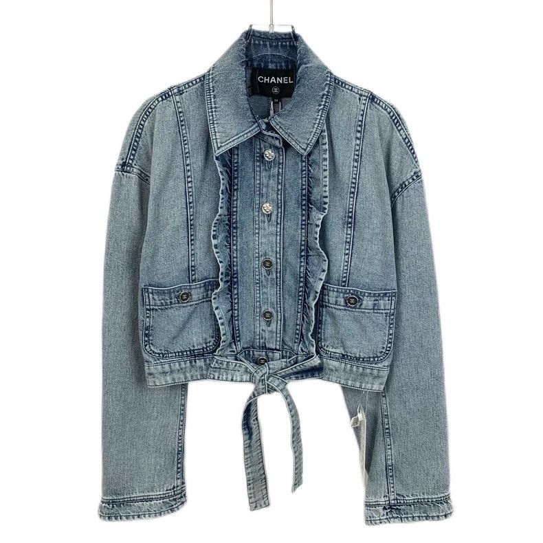 Chanel Blue Ruffle Collar Long Sleeve Denim Jacket - dmc