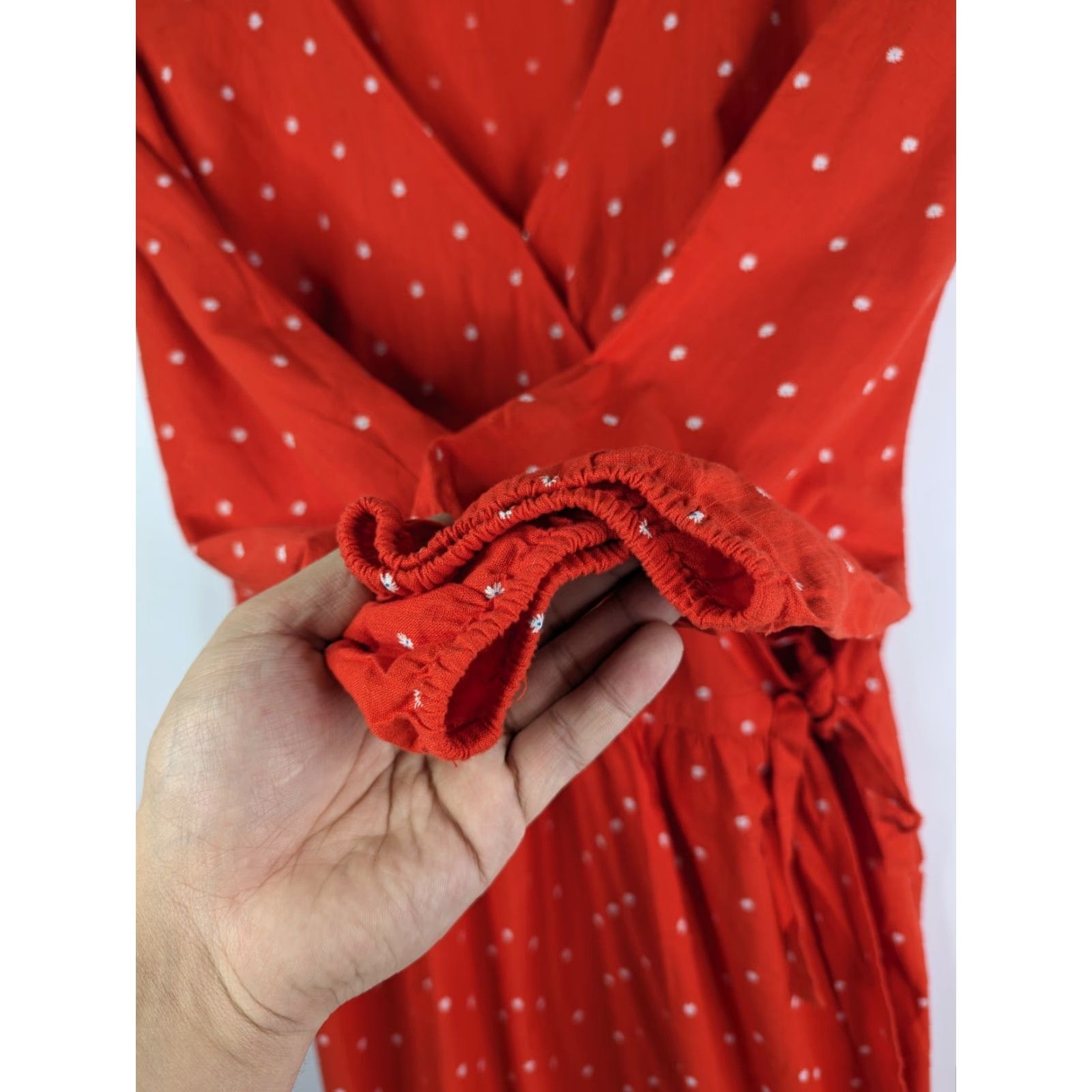 Old Navy Old Navy Women's Dress Wrap Floral Red White Elastic Waist V-Neck Tie 2X Plus Long Sleeve Knee Length Linen 100% Cotton Shirt Womens Size XXL / US 16-18 / IT 52-54 - 3 Thumbnail