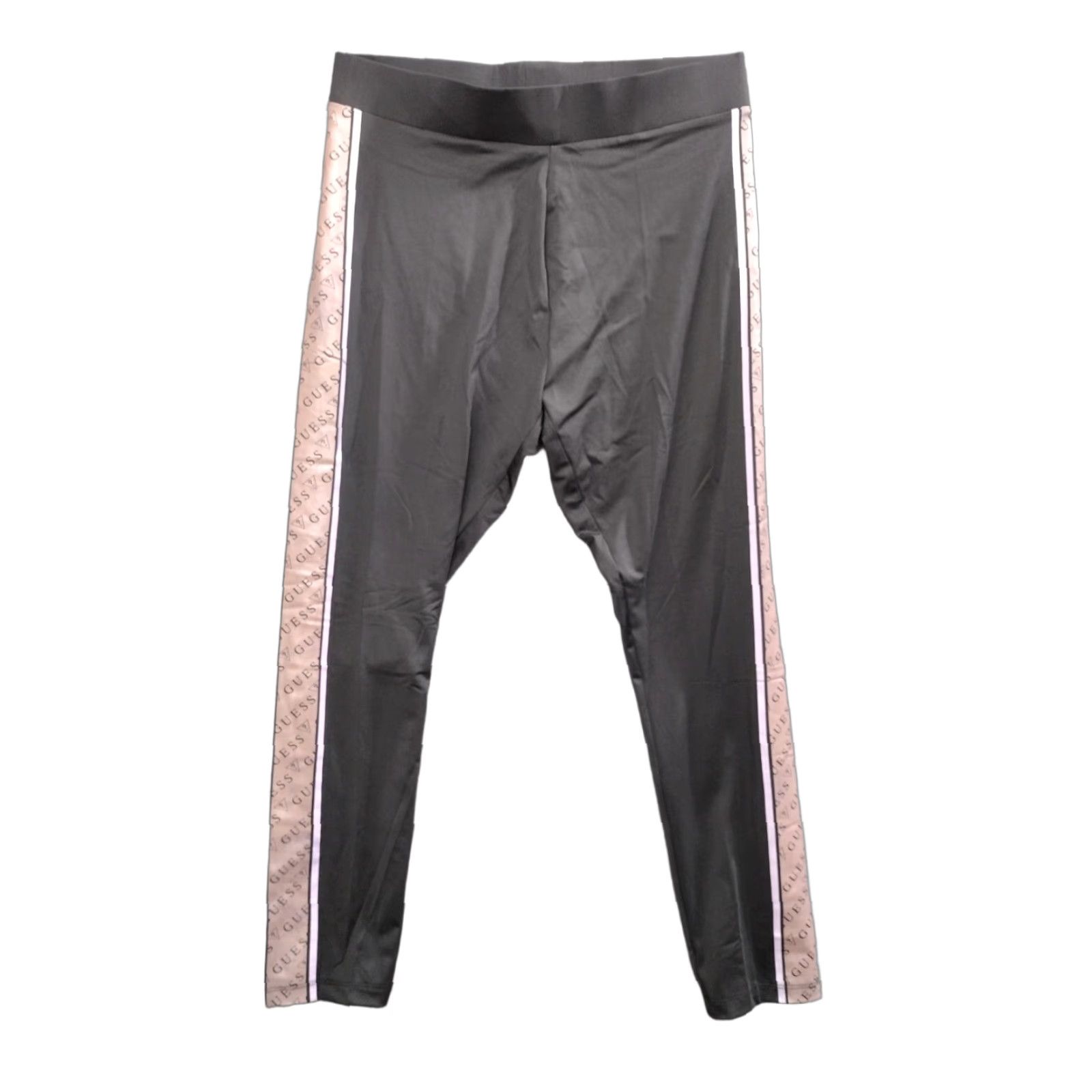 Guess GUESS Leggings Women's Black Lilac/Brown Logo Side Stripe High Rise Elastic Waistband Inseam 24 in Size 36" / US 14 / IT 50 - 1 Thumbnail