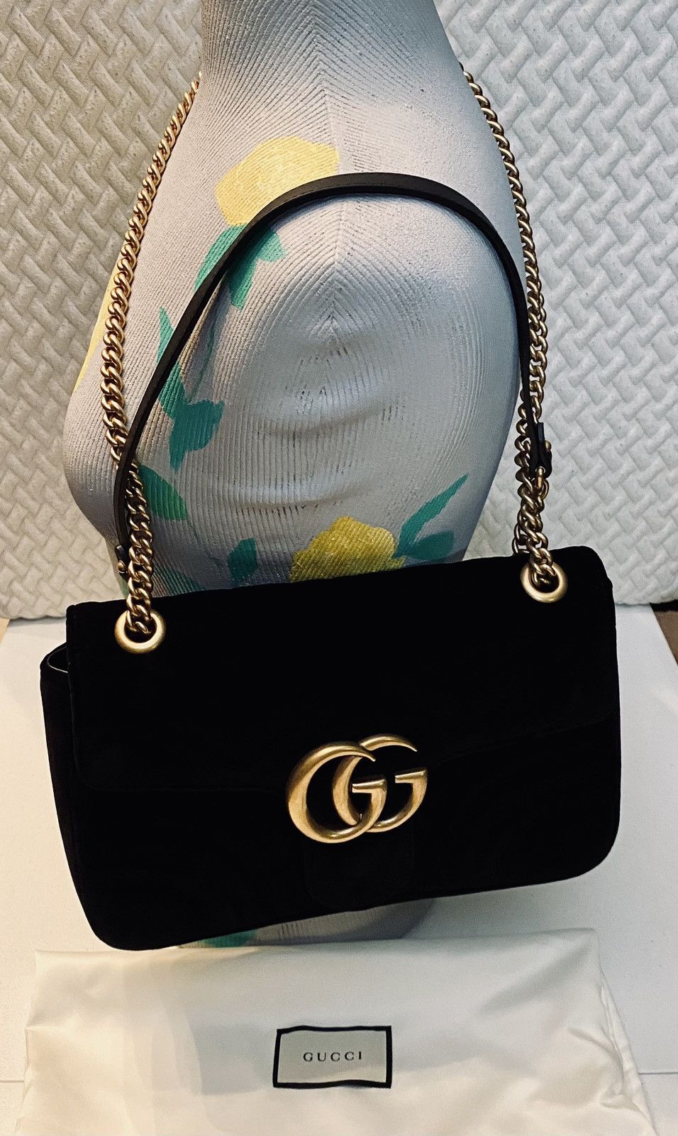 Gucci Gucci 🇮🇹 Black Velvet Matelasse Medium 2.0 GG Marmont Bag New Size ONE SIZE - 9 Thumbnail