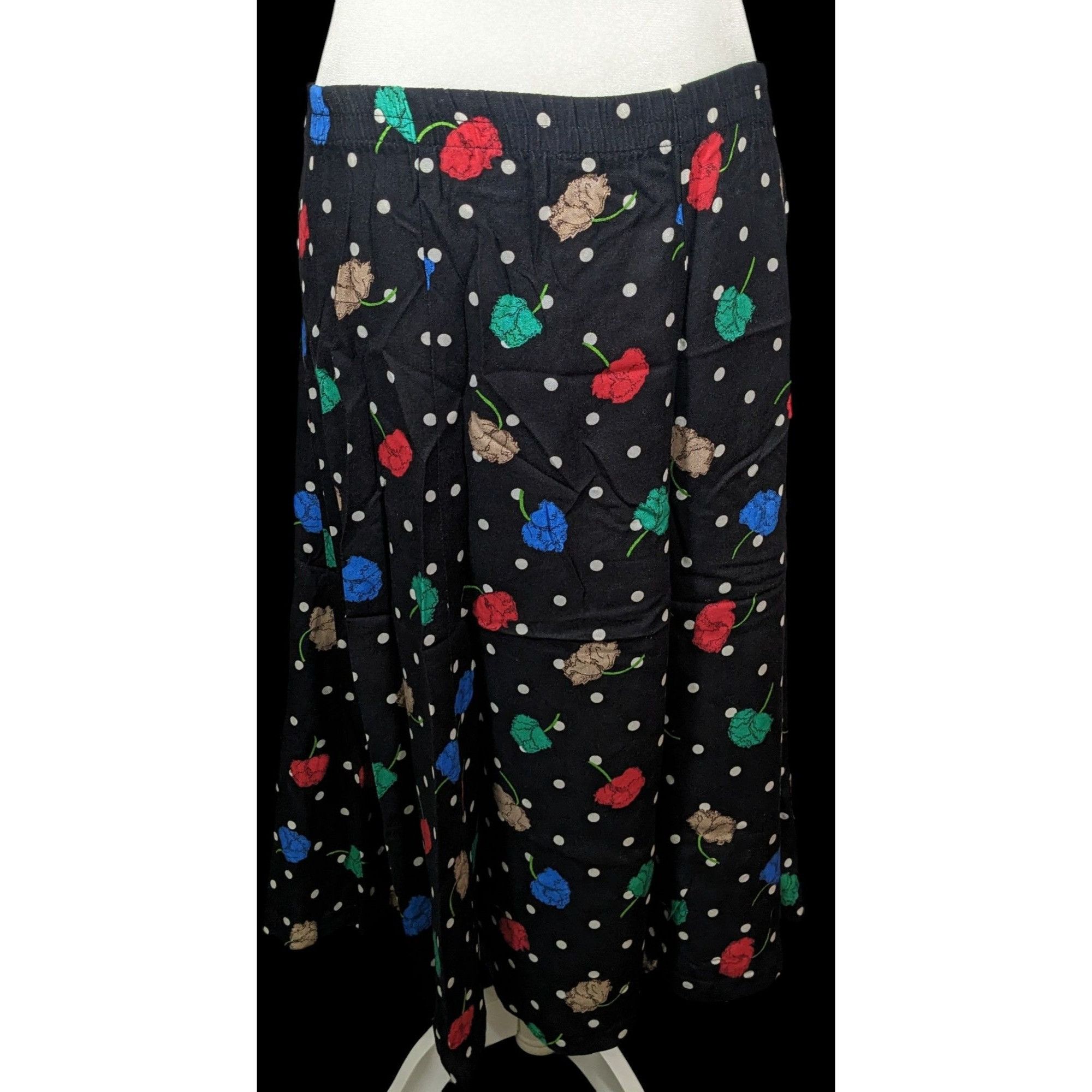 Other Vintage Cape Cod Sportswear Black Floral Polka Dot Midi Skir Size 34" / US 12 / IT 48 - 1 Thumbnail