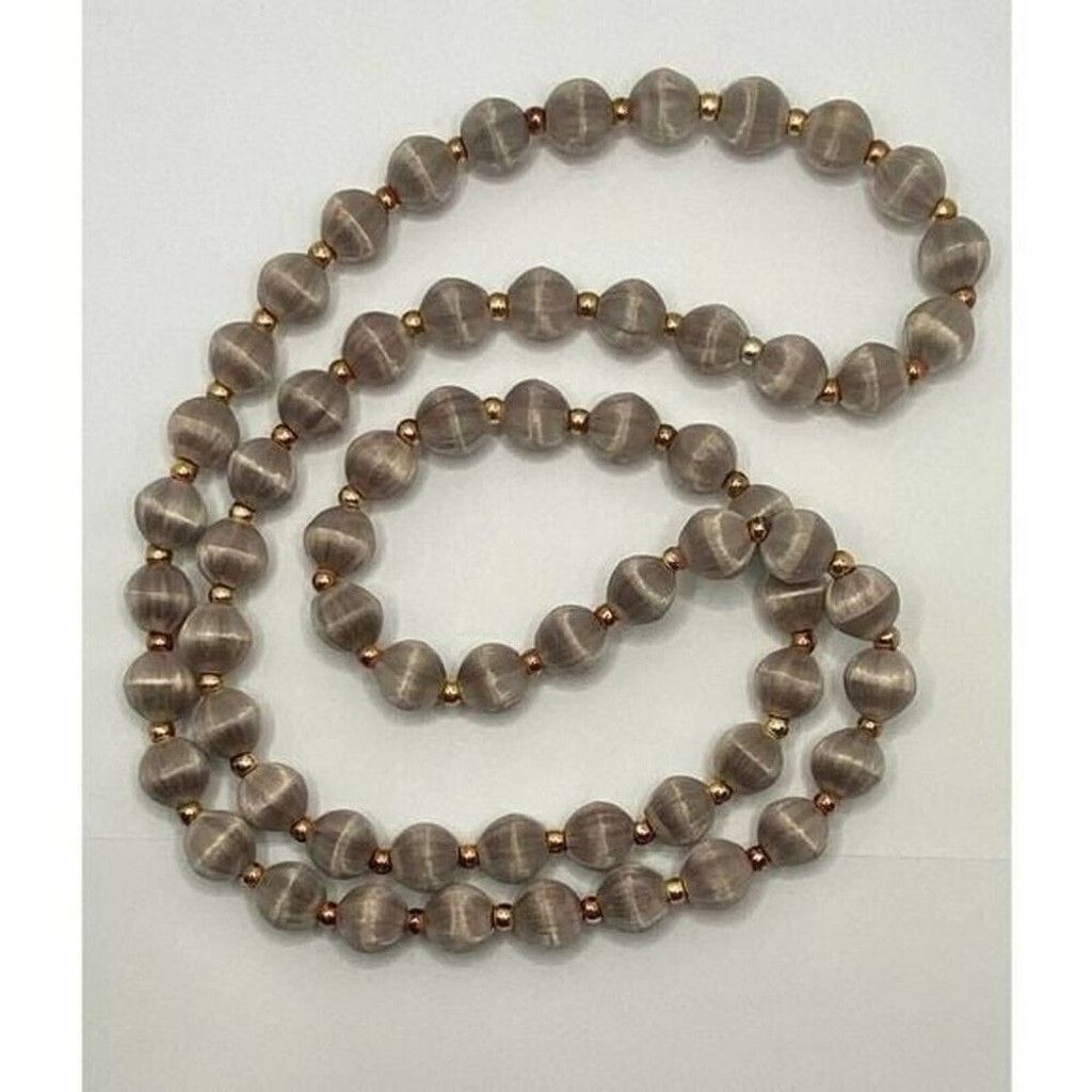 Vintage Grey fabric bead necklace 1980s 30" Size ONE SIZE - 3 Thumbnail