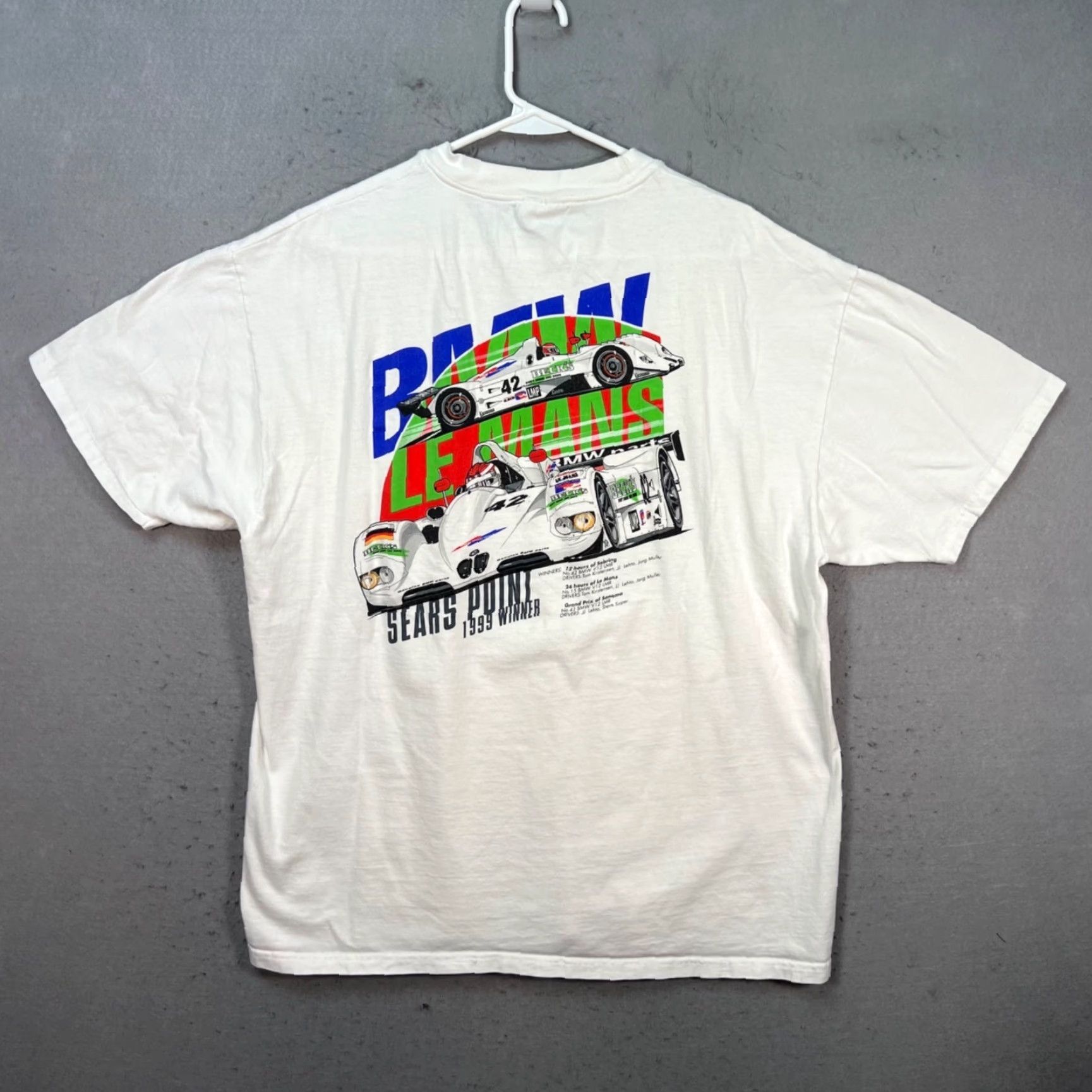 Hanes VINTAGE 1999 Le Mans BMW V12 LMR T-Shirt Sears Point Winner White XL Shirt Mens Size US XL / EU 56 / 4 - 2 Thumbnail