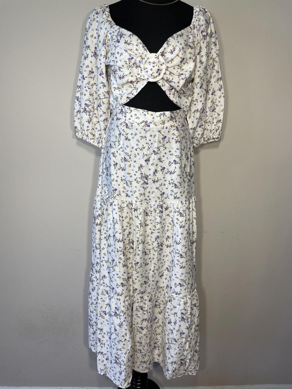 MINKPINK MINKPINK Hailey Floral Puff Sleeve Cutout Midi Dress Cottage Size M / US 6-8 / IT 42-44 - 8 Thumbnail