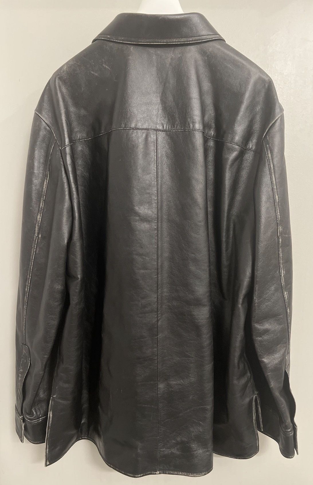 Loewe Loewe Distressed Black Leather Jacket OverShirt Size US XL / EU 56 / 4 - 2 Thumbnail