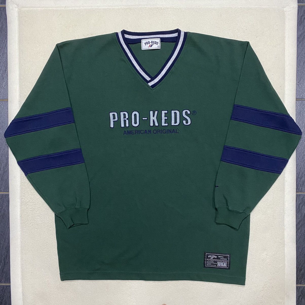 Pro-Keds × Vintage Vintage PRO KEDS Embroidered Spellout V-Neck Sweatshirt Size US XL / EU 56 / 4 - 1 Thumbnail
