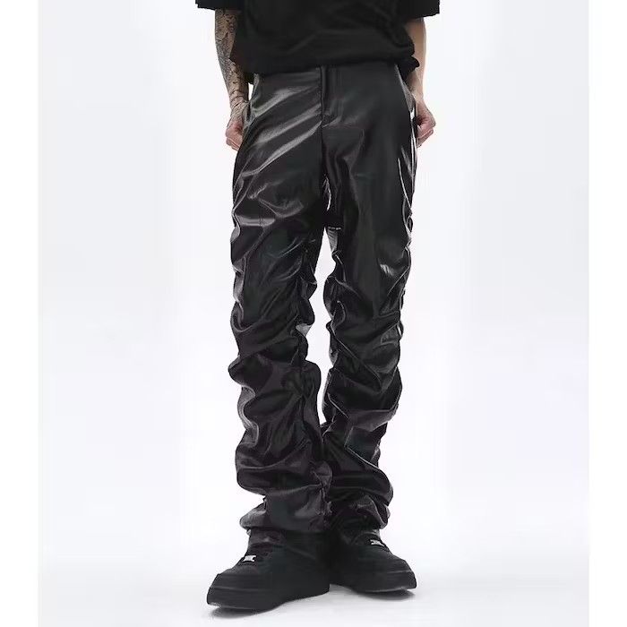 Japanese Brand × Leather PU Leather Ruched Casual Pant Size US 34 / EU 50 - 2 Thumbnail