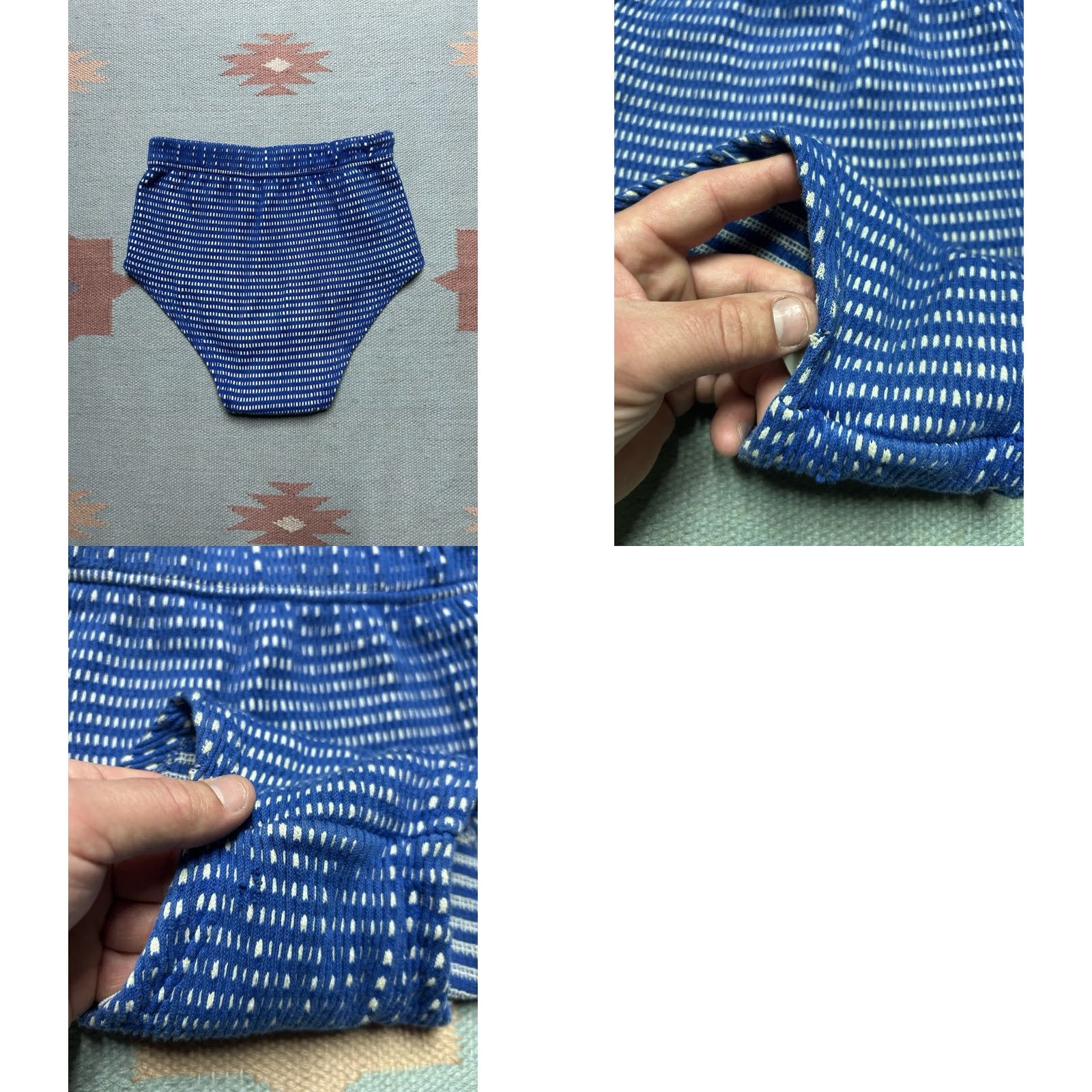 Vintage VINTAGE Brent Men's Swim Bottom Brief Trunks M High Waisted Blue White Cotton 1950s Boys? Size US 31 - 8 Thumbnail