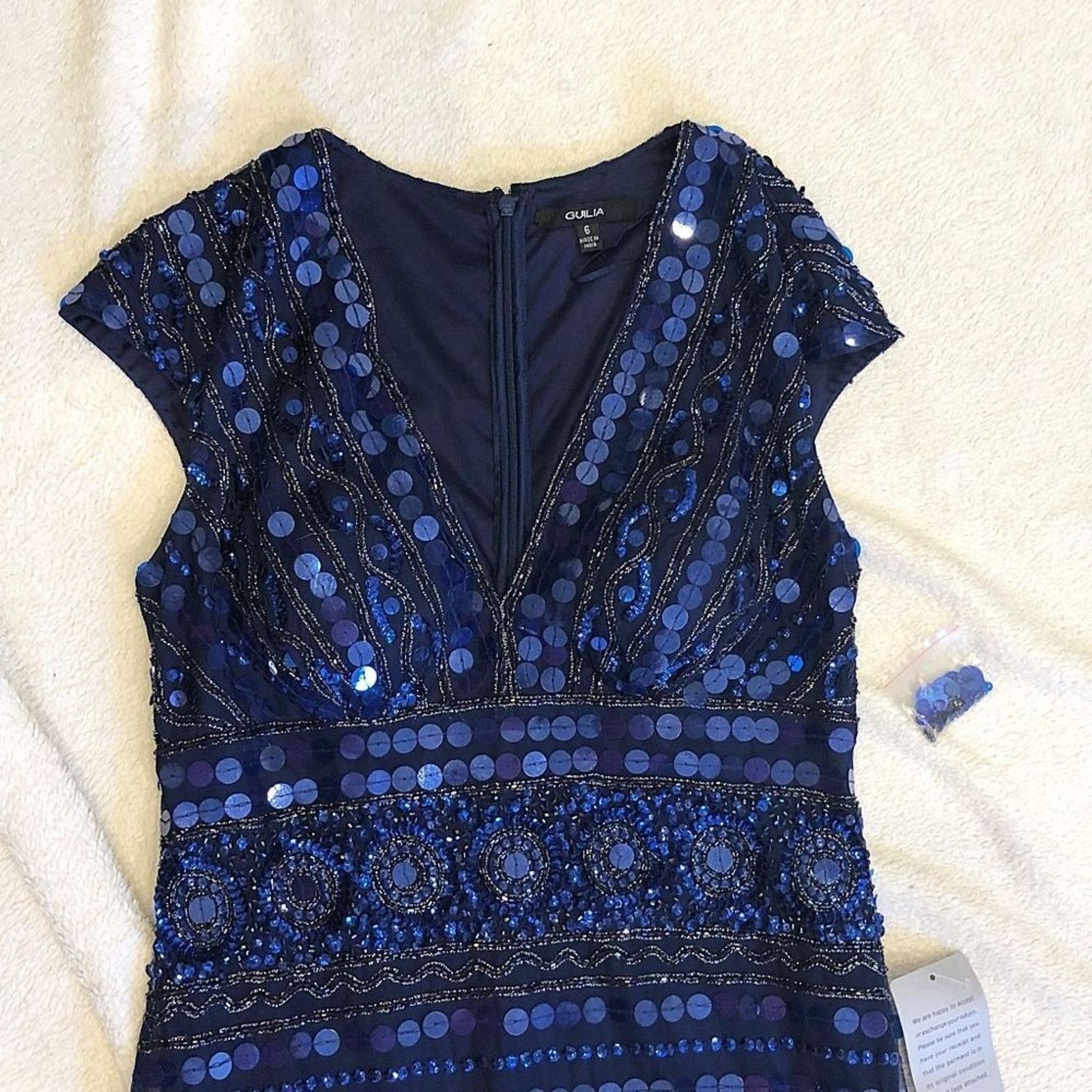 Other Giulia Embellished Cap Sleeve V-Neck Blue Midi Dress | Sz 6 Size M / US 6-8 / IT 42-44 - 5 Thumbnail