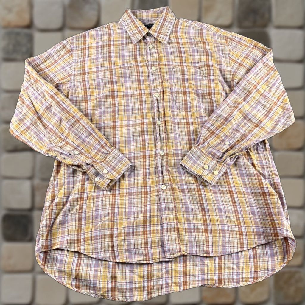 Canali Canali Shirt Men L Orange Plaid Button-Up Long Sleeve Casual Formal Work Button-Down Collar Mens Regular Twill Cotton Vintage No*READ Size US L / EU 52-54 / 3 - 1 Thumbnail