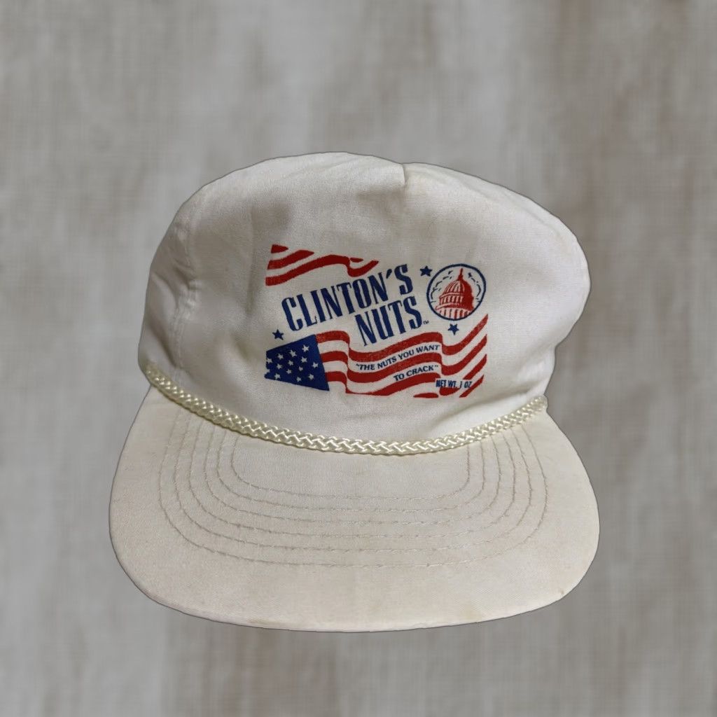 Vintage VINTAGE Clinton’s Nuts Strapback Hat White Adjustable Baseball Cap Men One Size 90s Politics Size ONE SIZE - 1 Thumbnail