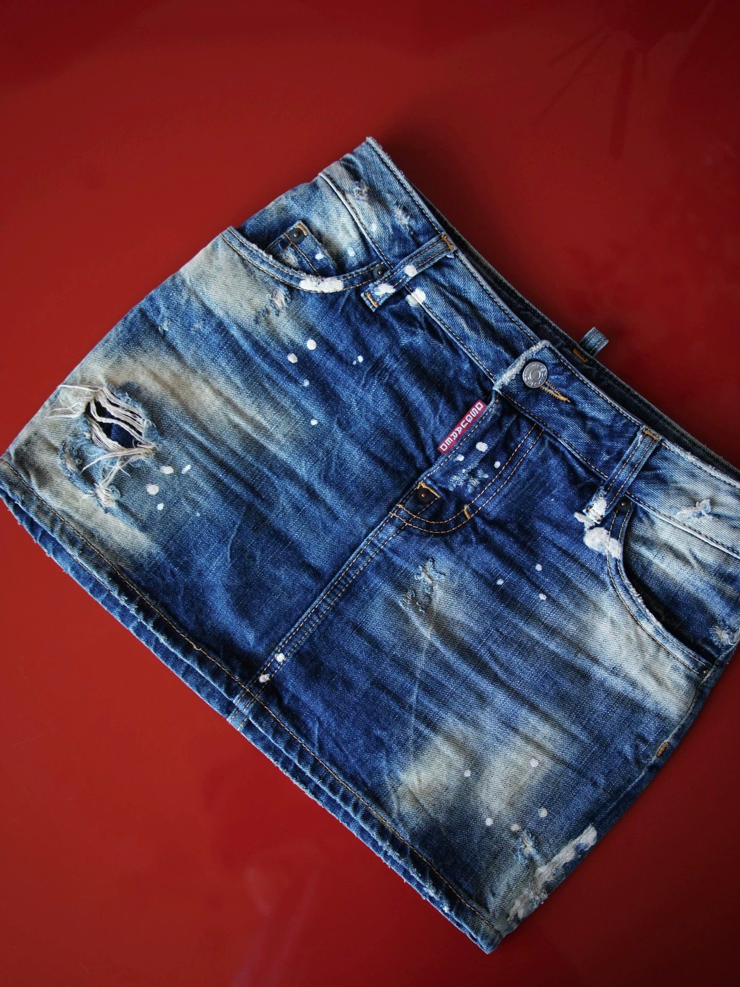 Dsquared2 dsquared2 women's mint distressed denim mid-rise mini-skirt Size 26" / US 2 / IT 38 - 2 Thumbnail