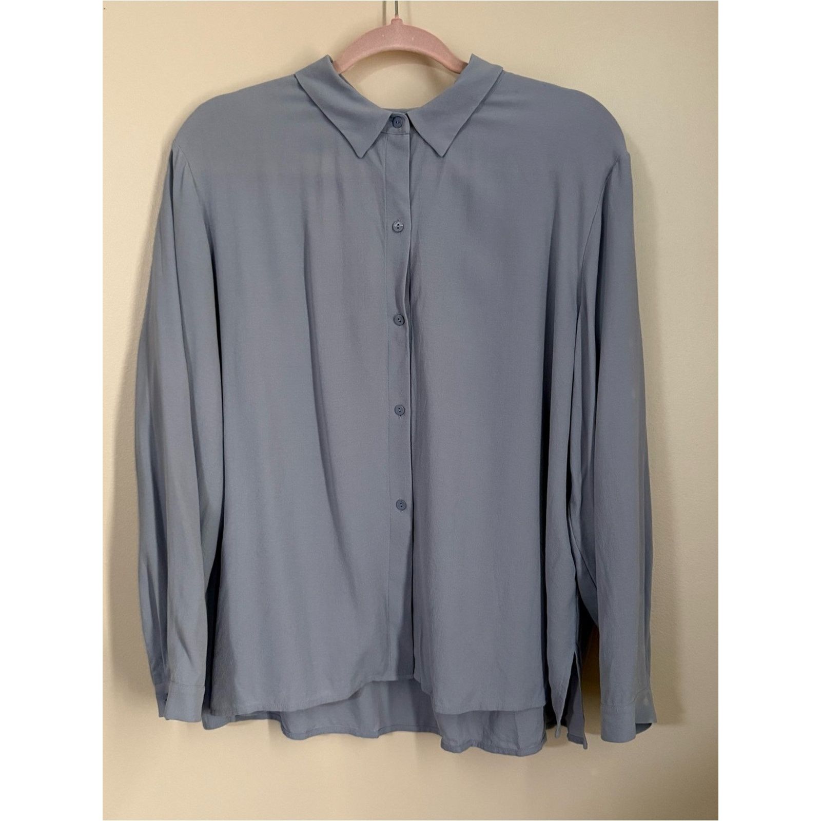 Eileen Fisher Eileen Fisher Light Blue Silk Button Down Shirt Size Large Size L / US 10 / IT 46 - 1 Thumbnail