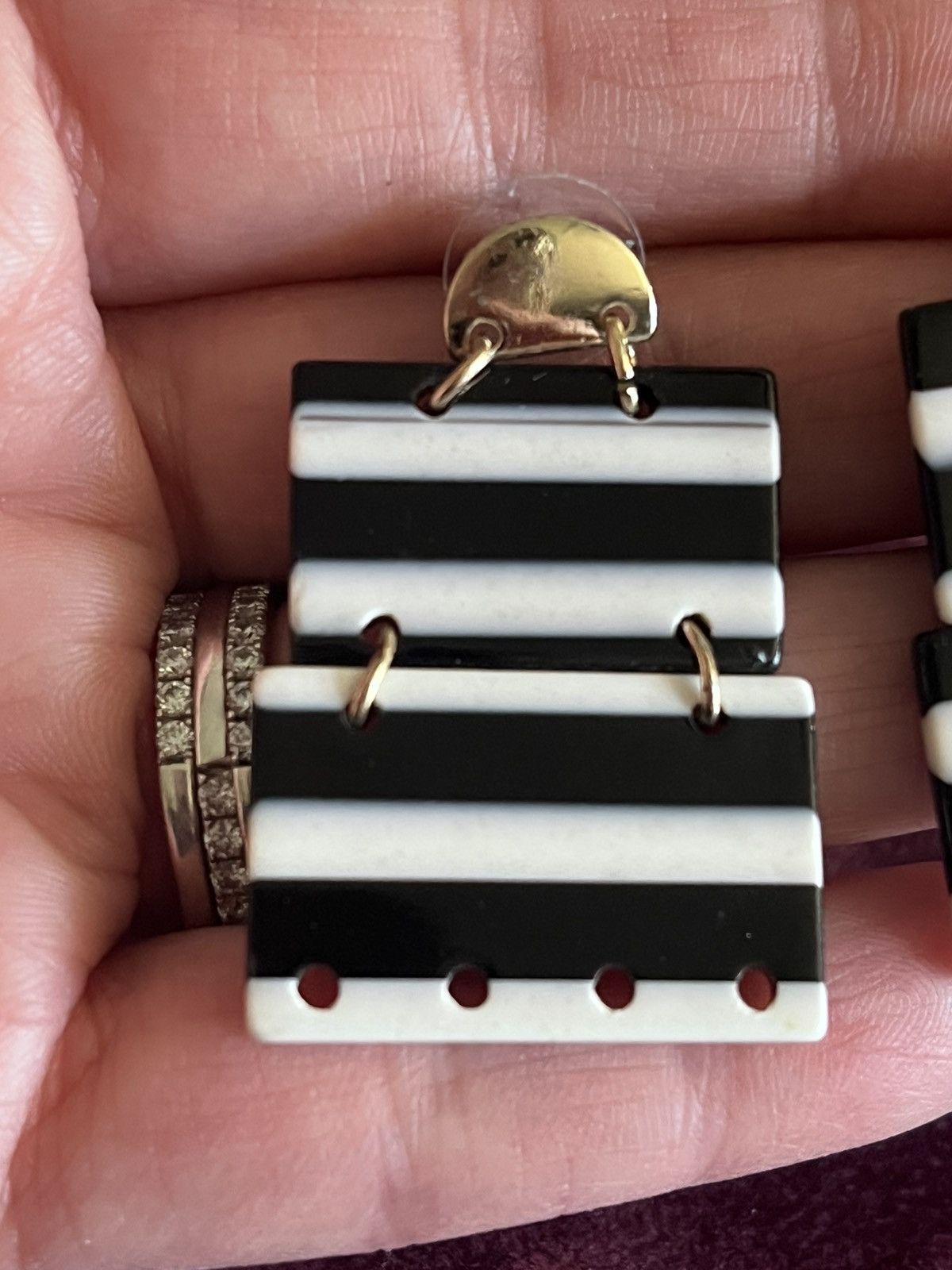 Other Bold Mod Striped Geometric Dangle Earrings - Unsigned Size ONE SIZE - 3 Thumbnail