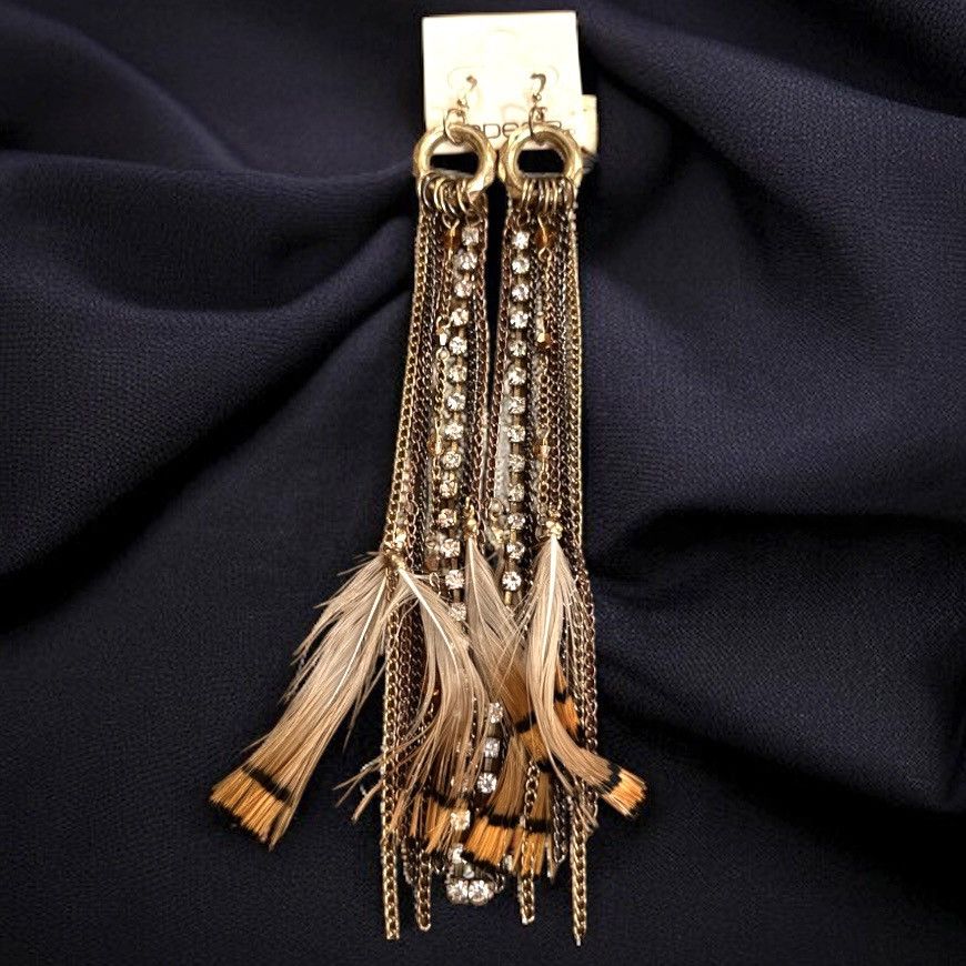 Other Arden B long chain and feathers dangle earrings Size ONE SIZE - 2 Thumbnail