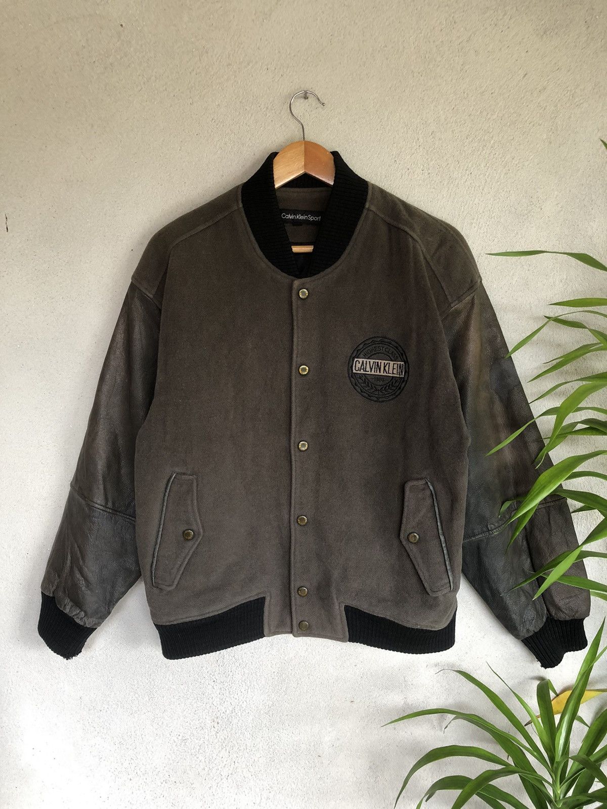 Calvin Klein × Japanese Brand × Vintage Vintage Calvin Klein Sport Varsity Half Leather Jacket Size US L / EU 52-54 / 3 - 1 Thumbnail