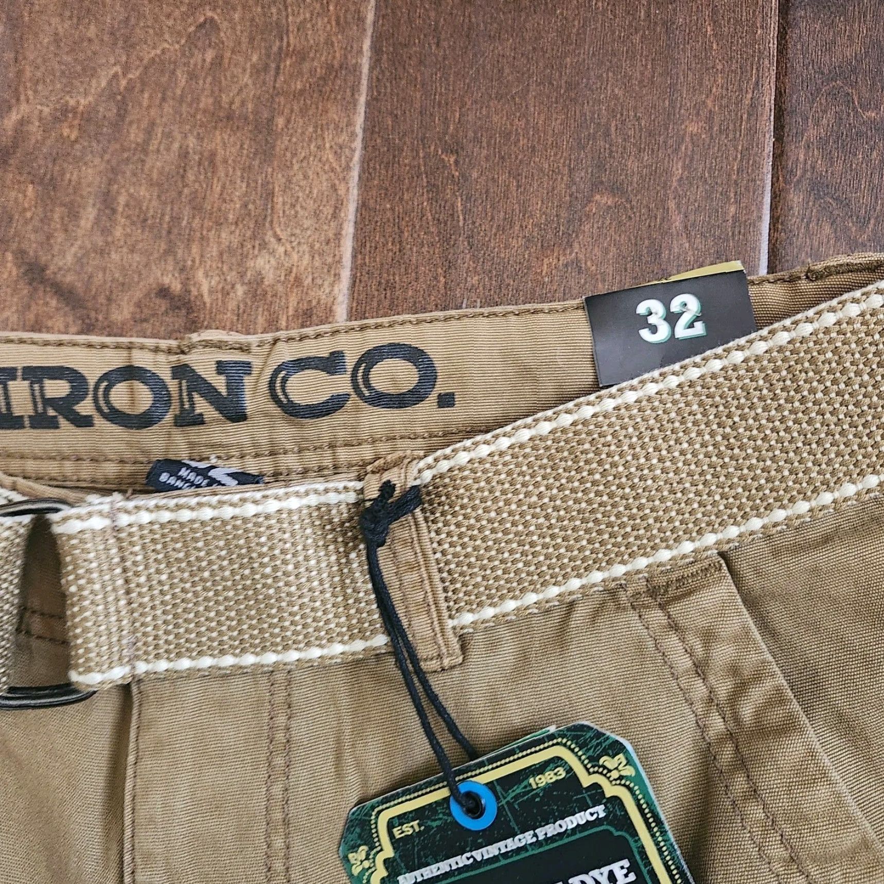 Vintage Iron Co. Cargo Shorts Men 32 Tan Belted Regular Cotton Spandex NWT Garment Dye Button Belted Classic Outdoor Summer Spring Fall Travel Workwear Brown Size US 32 / EU 48 - 6 Thumbnail