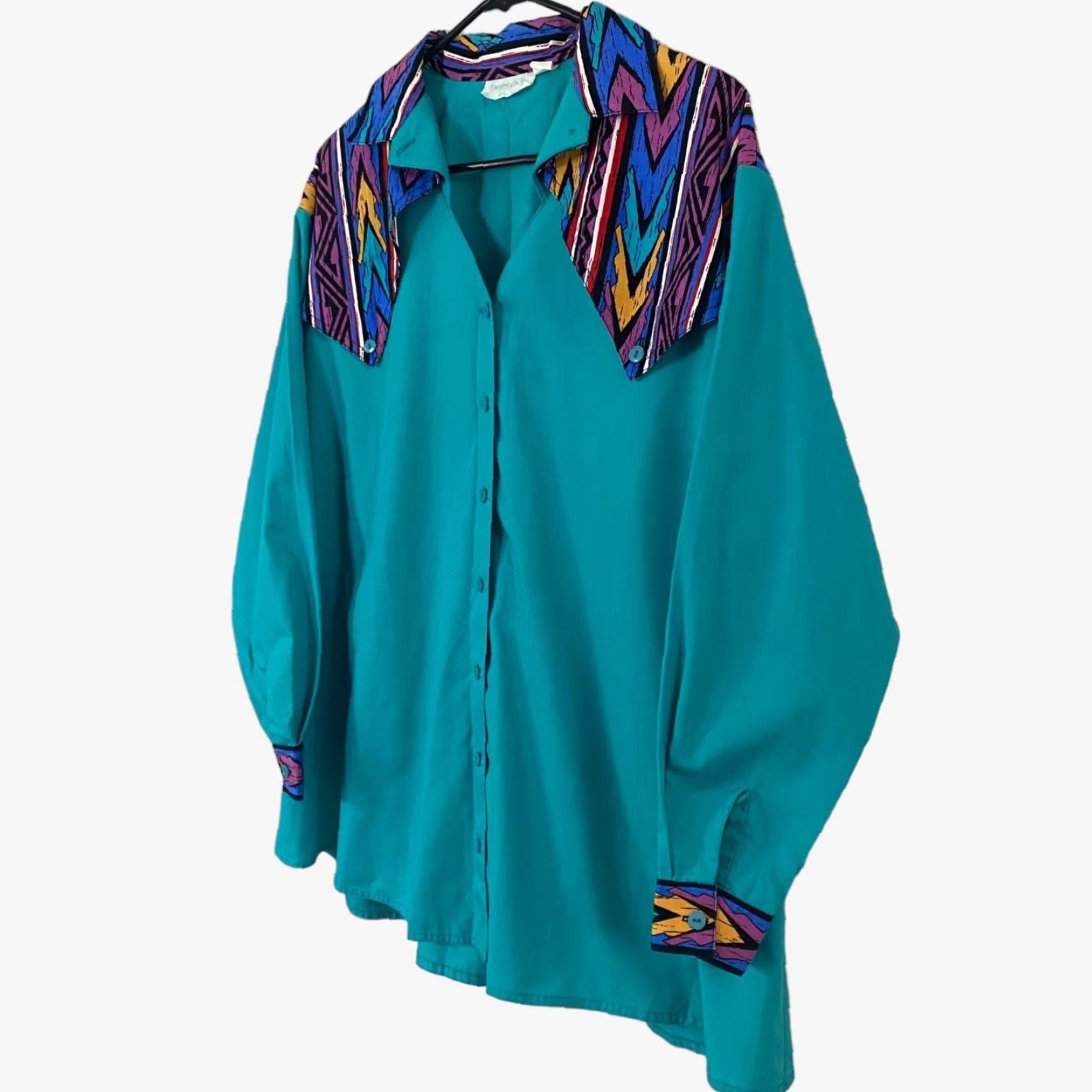 Vintage VINTAGE Designs On You Western Rodeo Button-Up Shirt Womens M Blue Aztec Print Long-Sleeve Size M / US 6-8 / IT 42-44 - 2 Thumbnail
